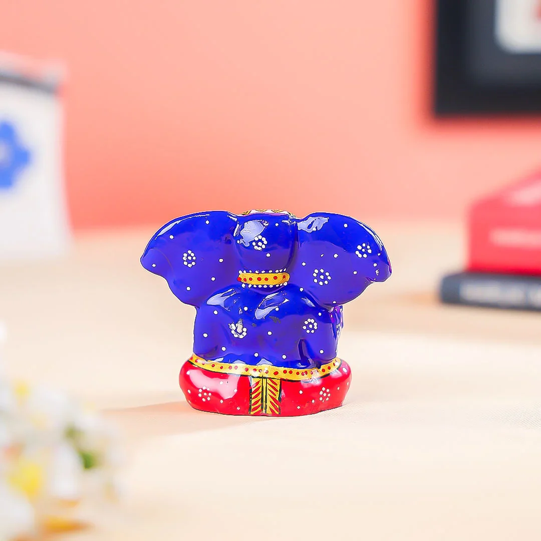 3" Hand Painted Meenakari Art Lord Ganesha Idol - Image 3
