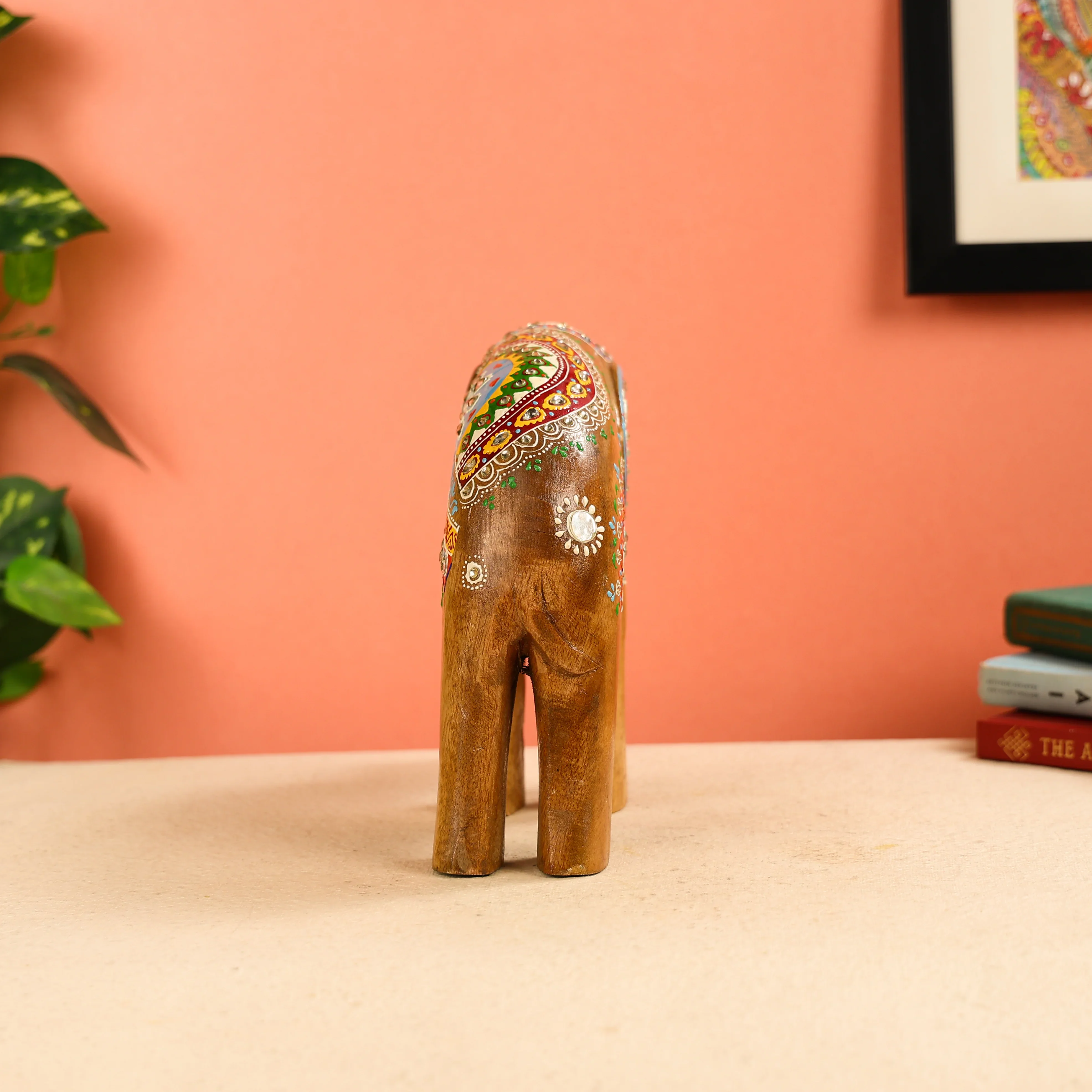 8.5" Mango Wood Carved & Hand Painted Multicolour Welcoming Elephant Table Decor - Image 3