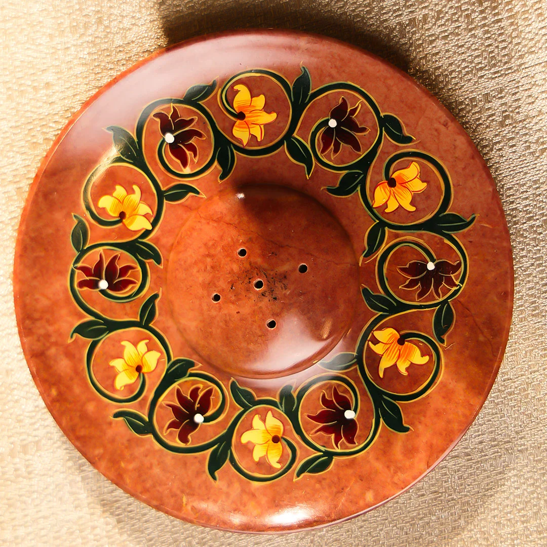 4" Hand Painted Stone Crafted Circular Shaped Incense Holder Plate - Image 3