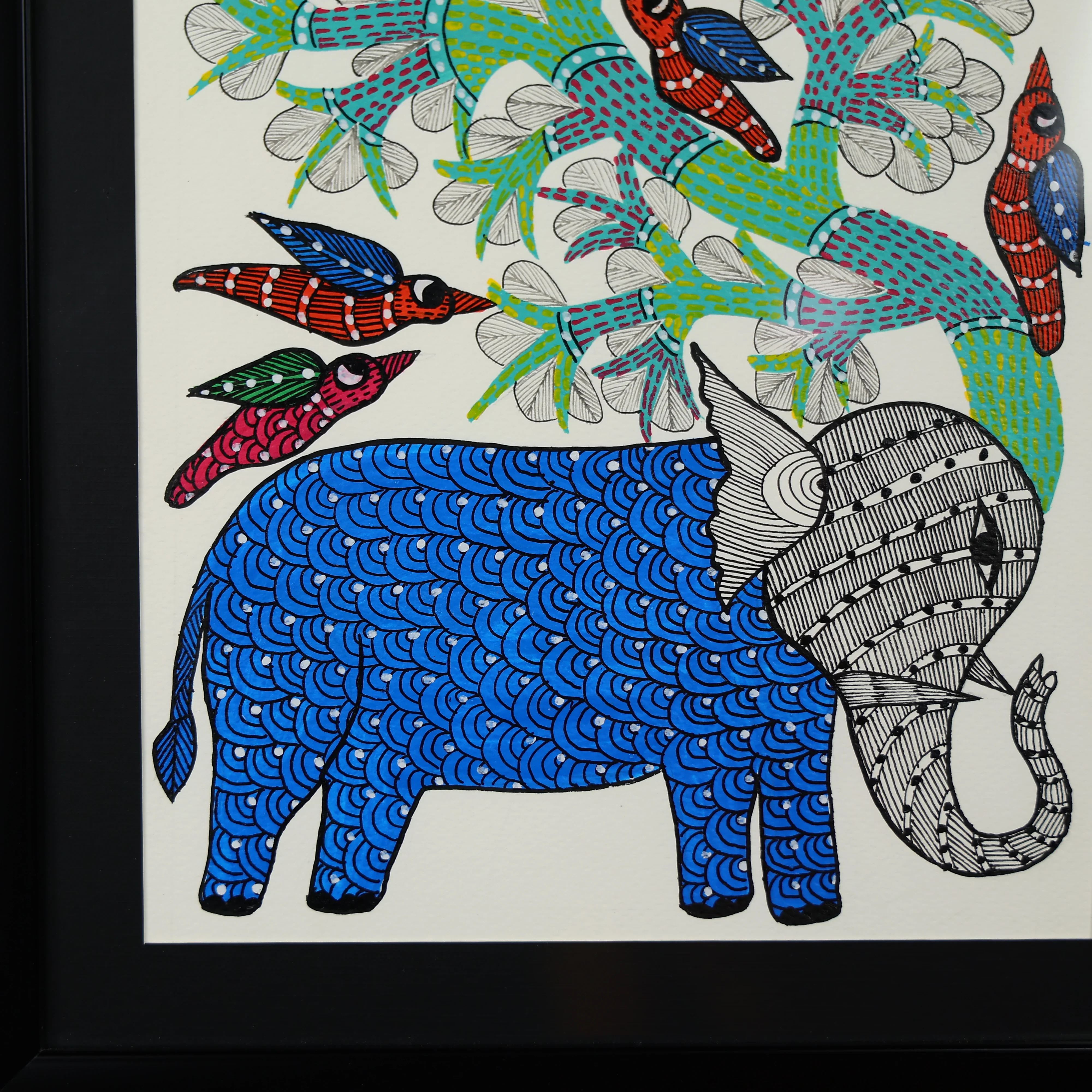 Gond Hand-painted Elephant Standing Under A TreeWall Art - Image 4