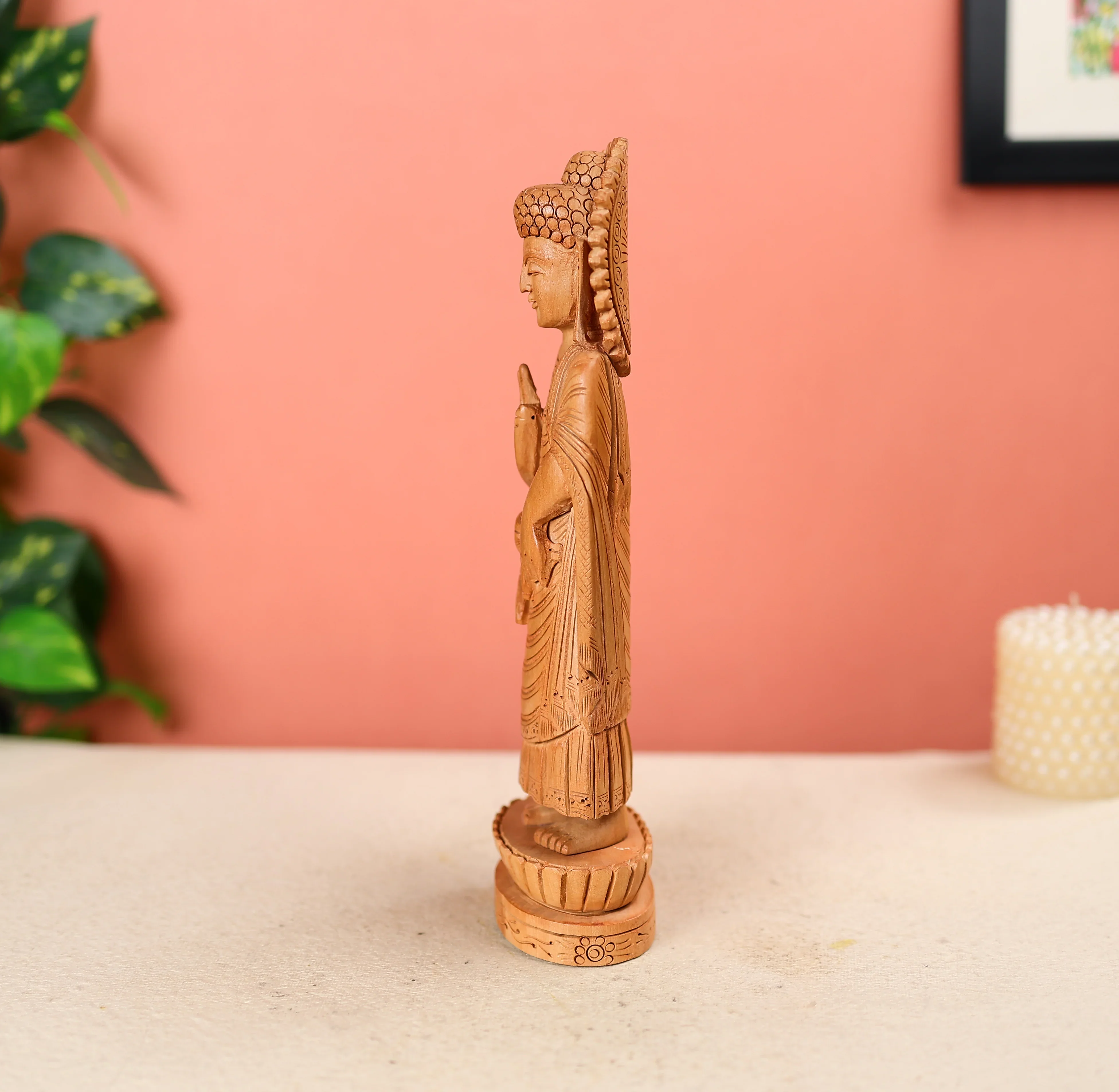 Kadam Wood Hand Carved Lord Buddha Statue Table Decor - Image 3