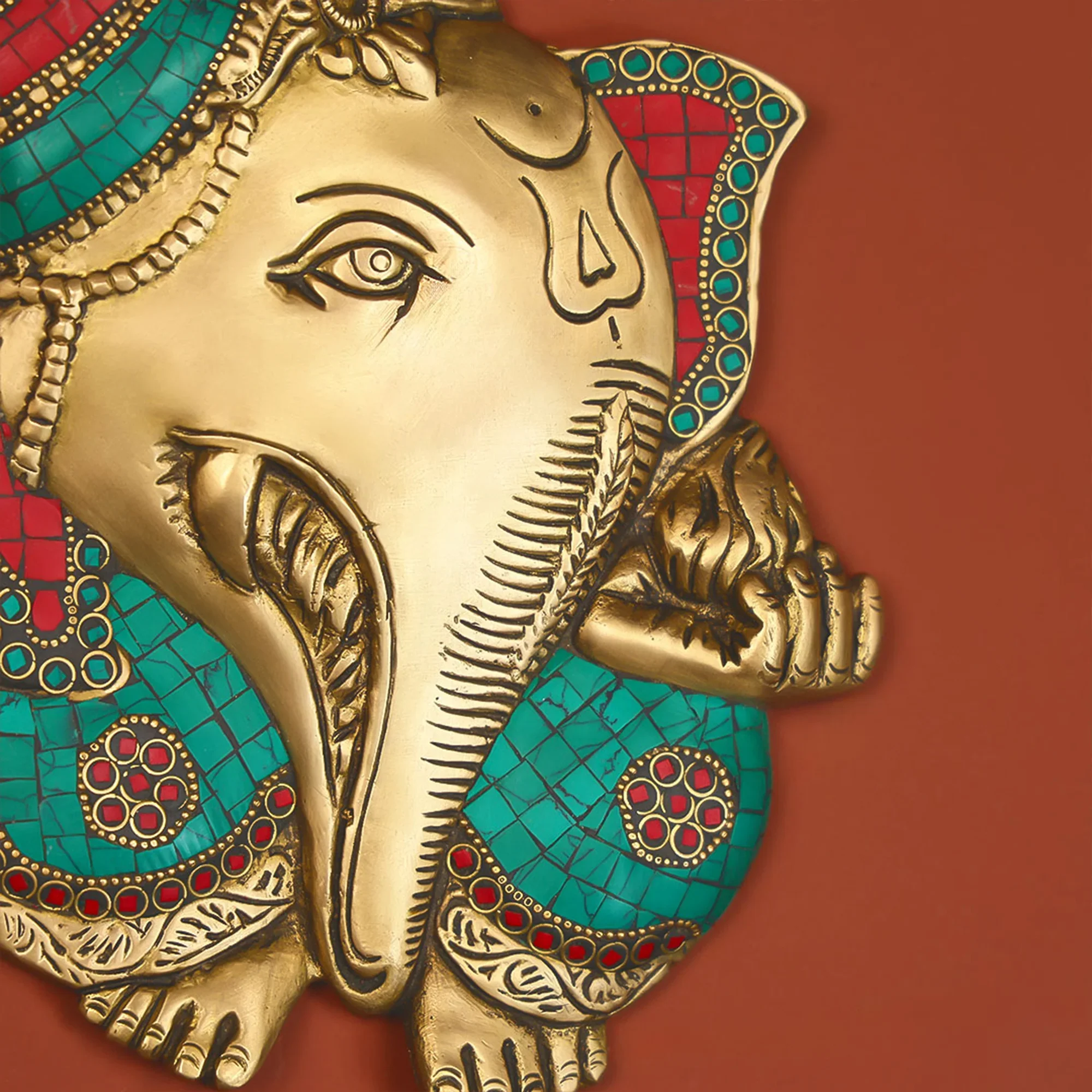 9" Handcrafted Brass Ganesha Wall Décor - Image 3