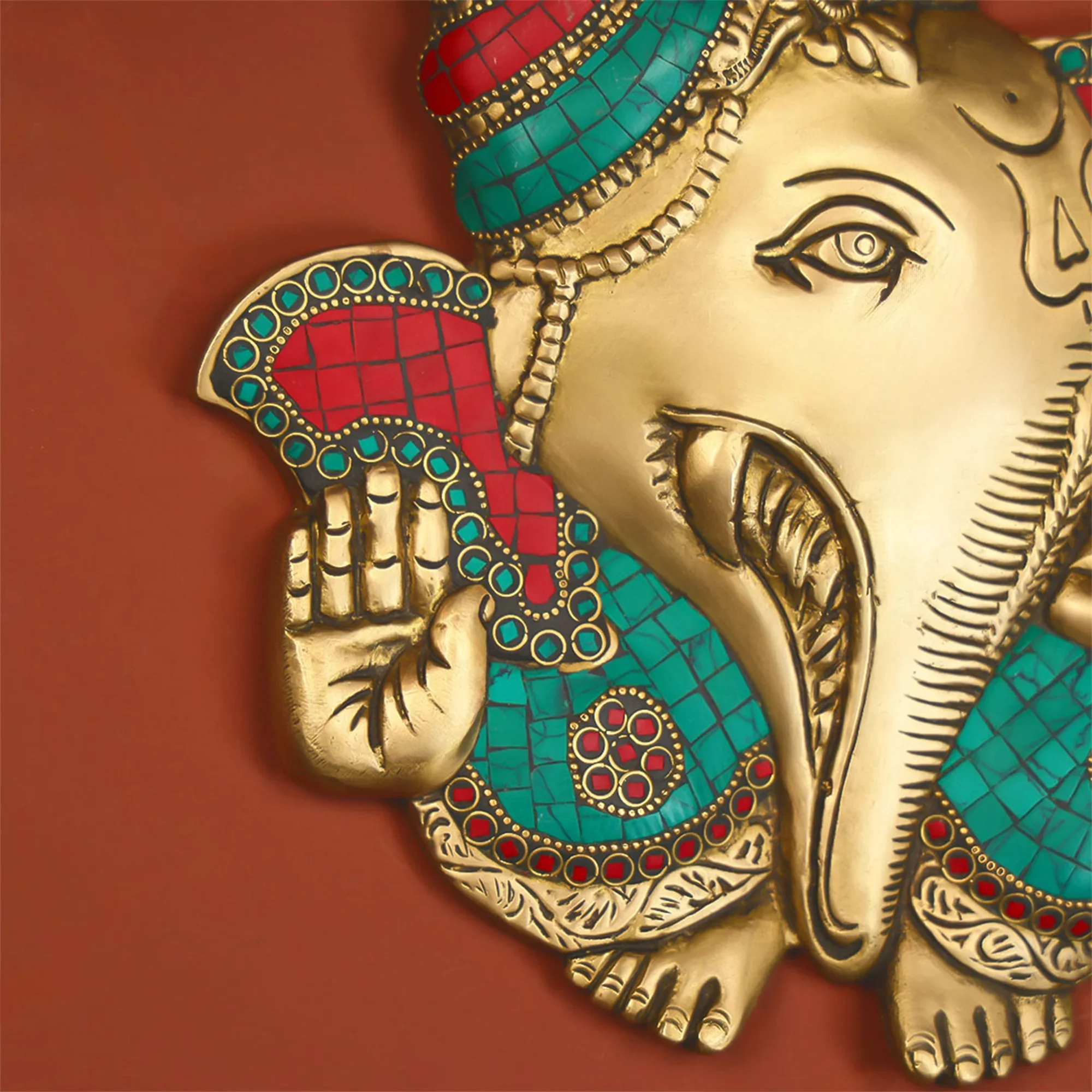 9" Handcrafted Brass Ganesha Wall Décor - Image 4