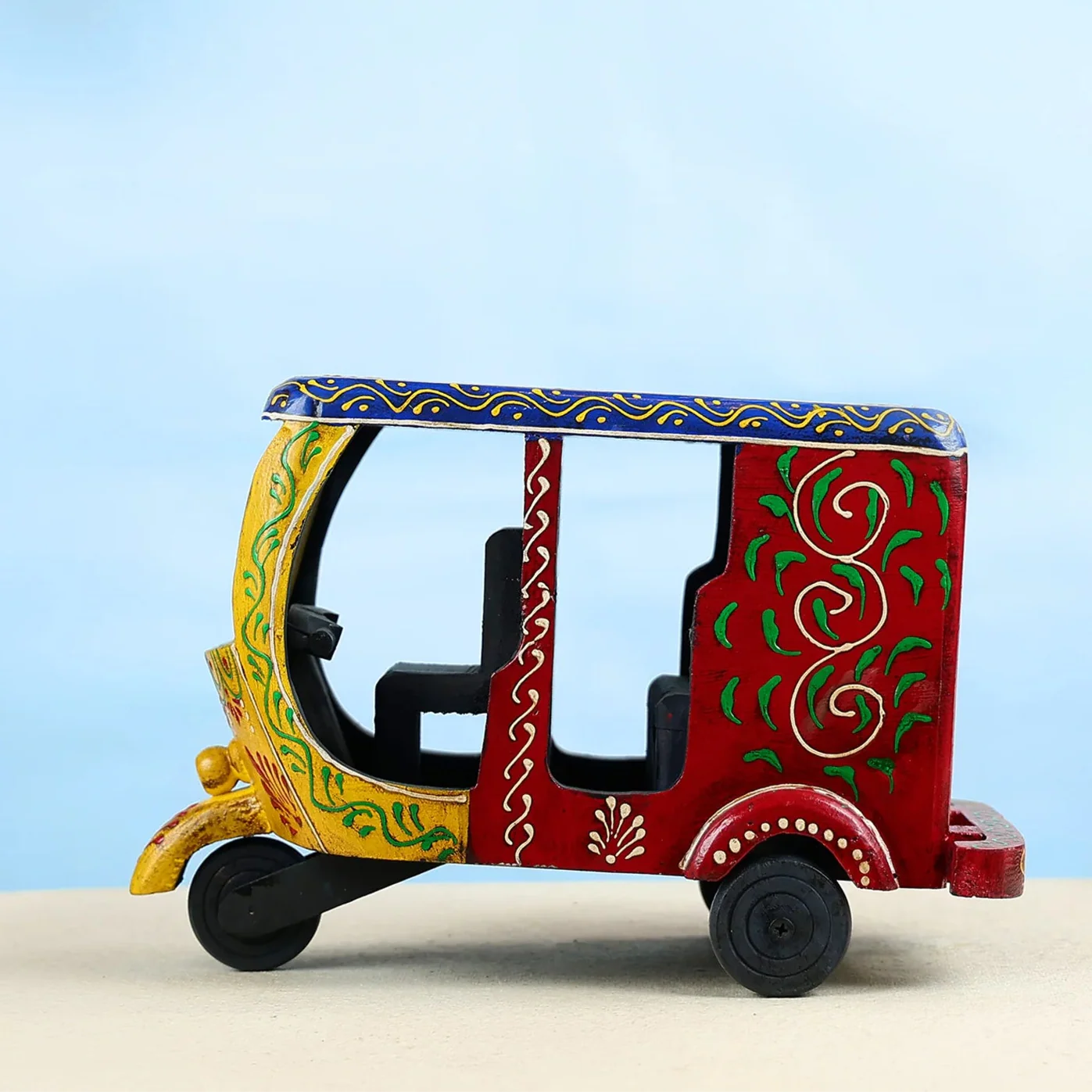 Handcrafted Wooden Auto Rickshaw Table Decor