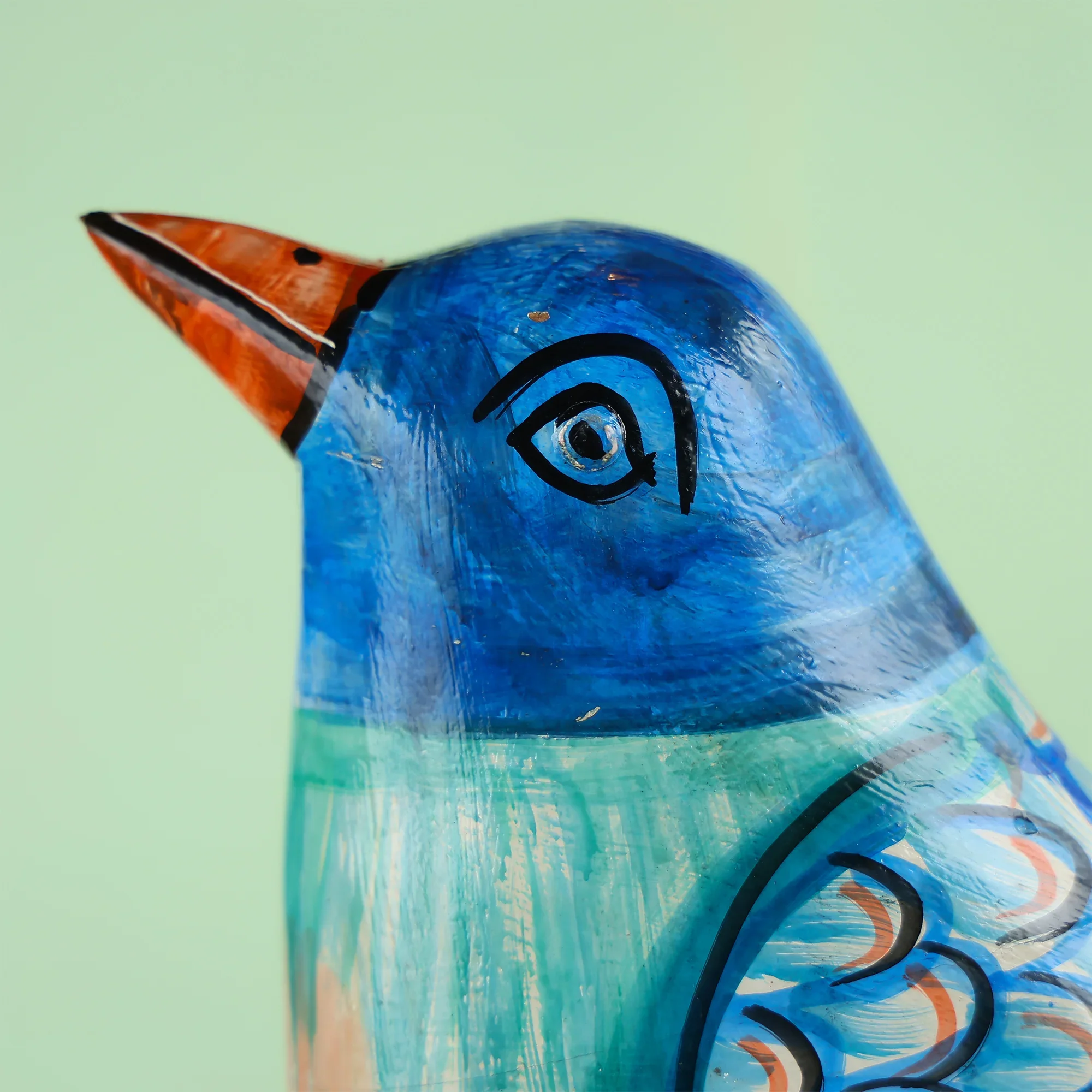 Hand painted Carved Wooden Sparrow Figurine With Artistic Detailing Table Decor - Image 6