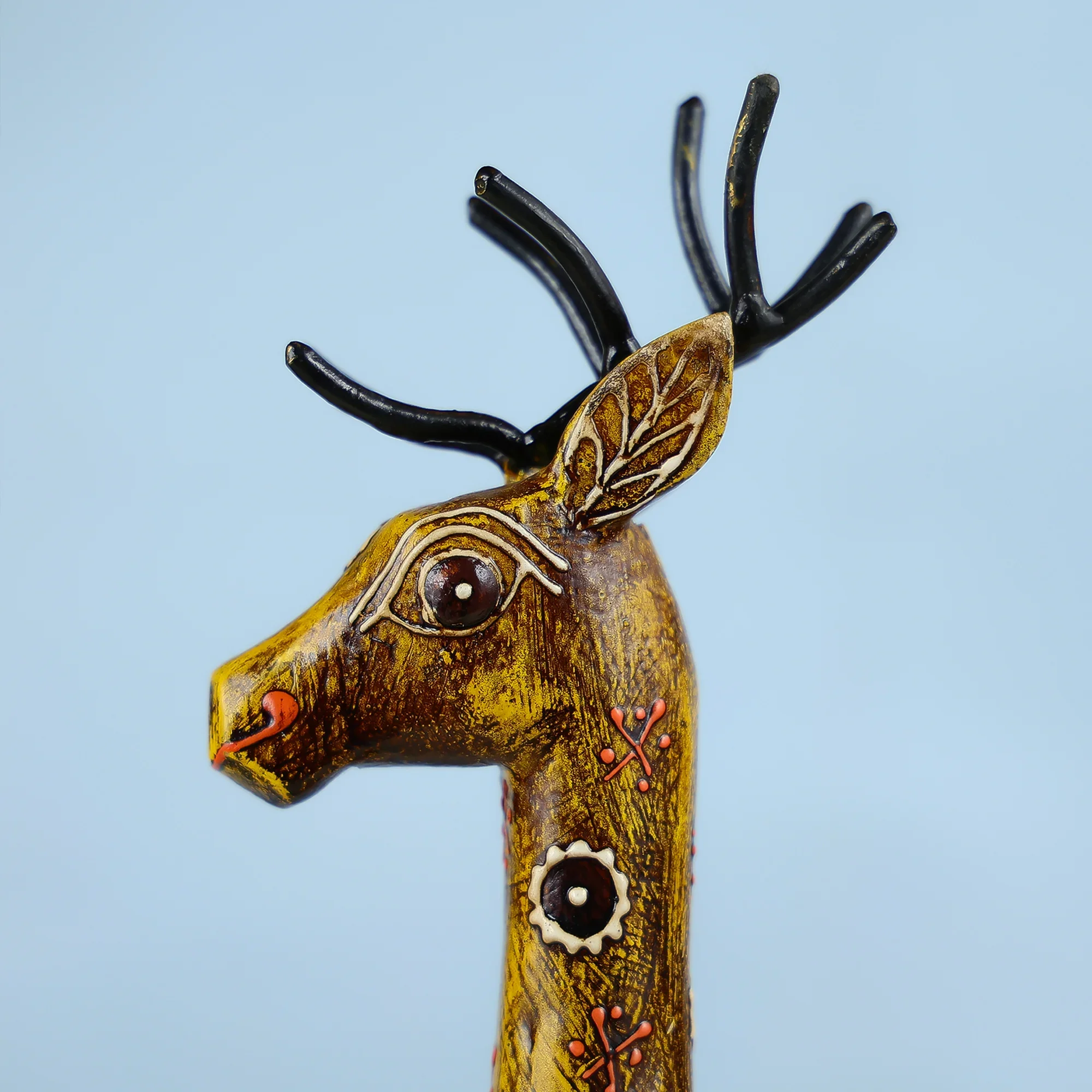 Hand painted Carved Wooden Deer With Intricate Art Design Table Decor - Image 3