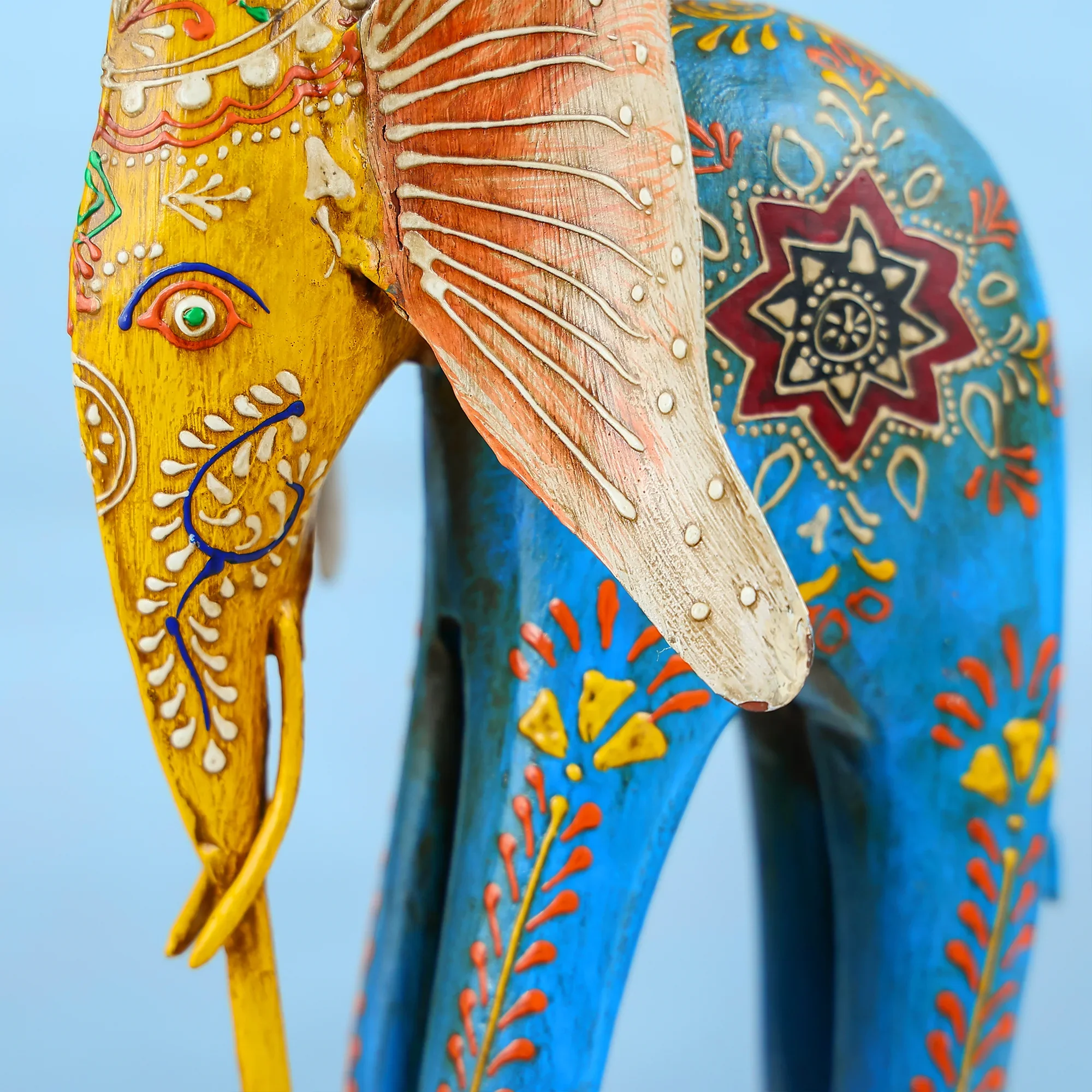 Hand Painted Carved Wood & Iron Elephant Table Decor - Image 4
