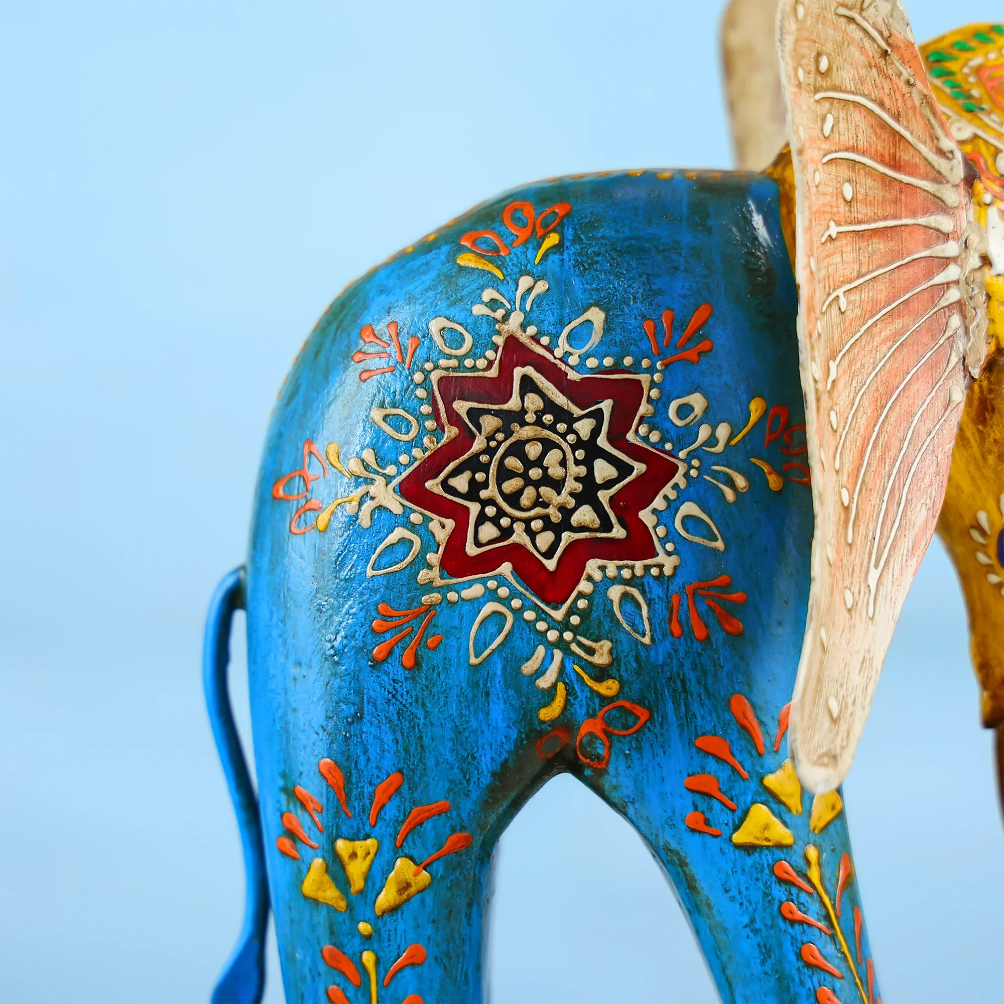Hand Painted Carved Wood & Iron Elephant Table Decor - Image 5