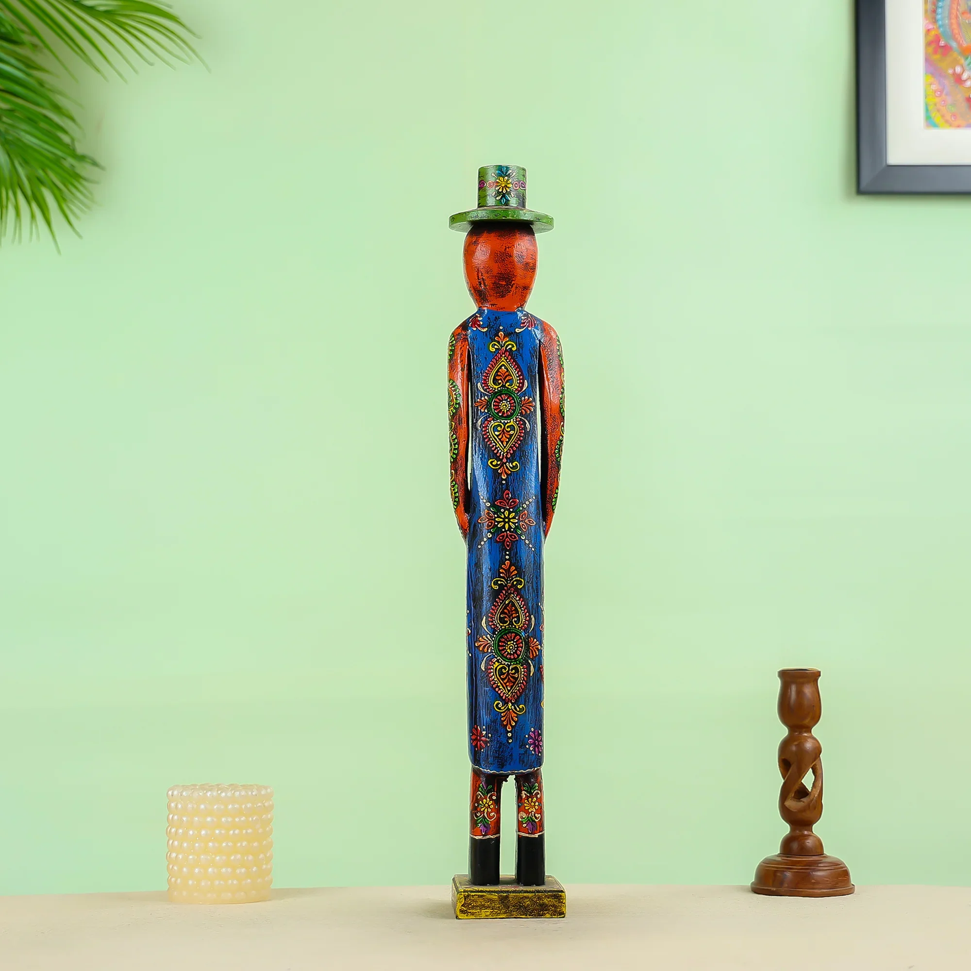 Hand Painted Carved Wooden Gentleman Figurine - Image 3