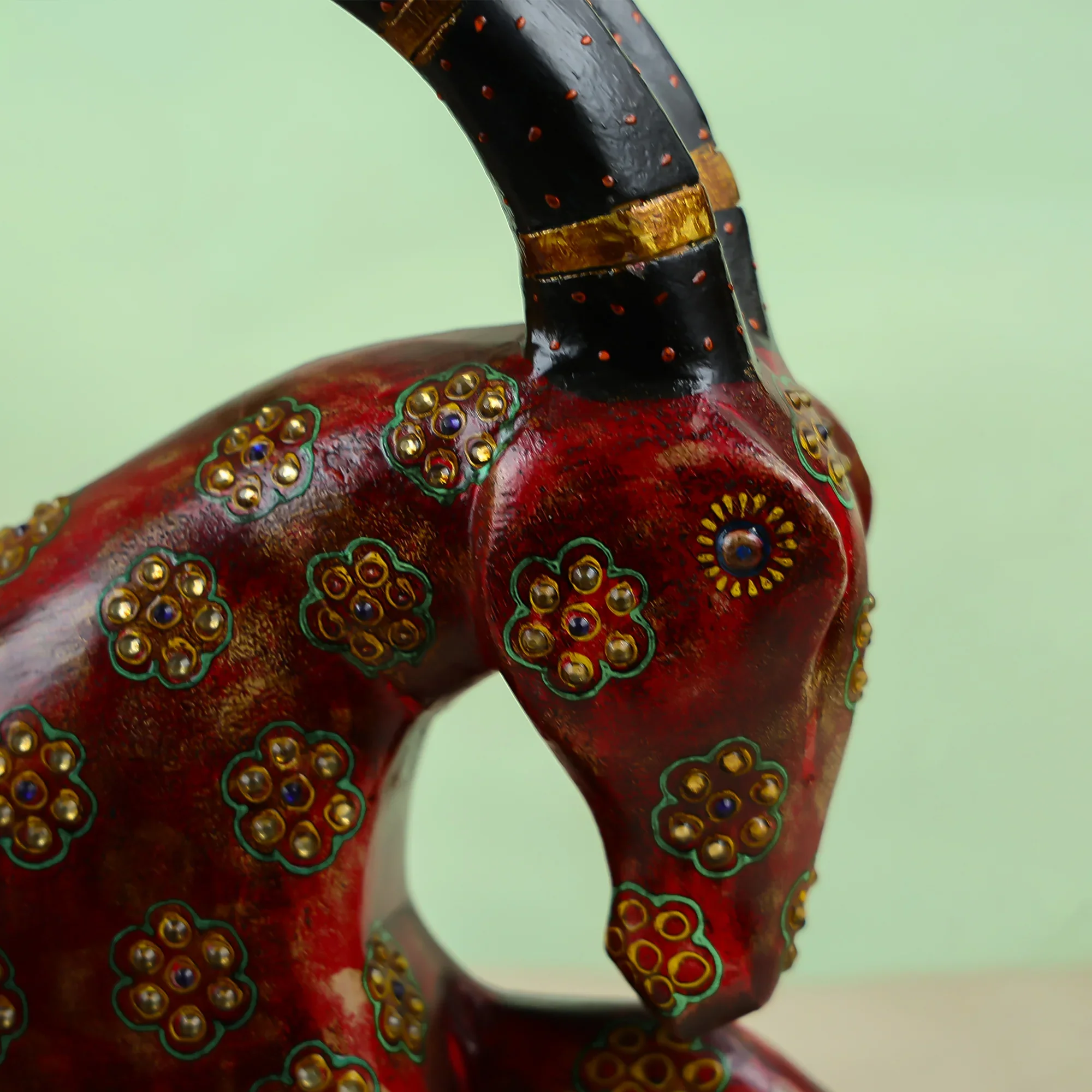 Hand painted Carved Wooden Goat Table Decor - Image 3
