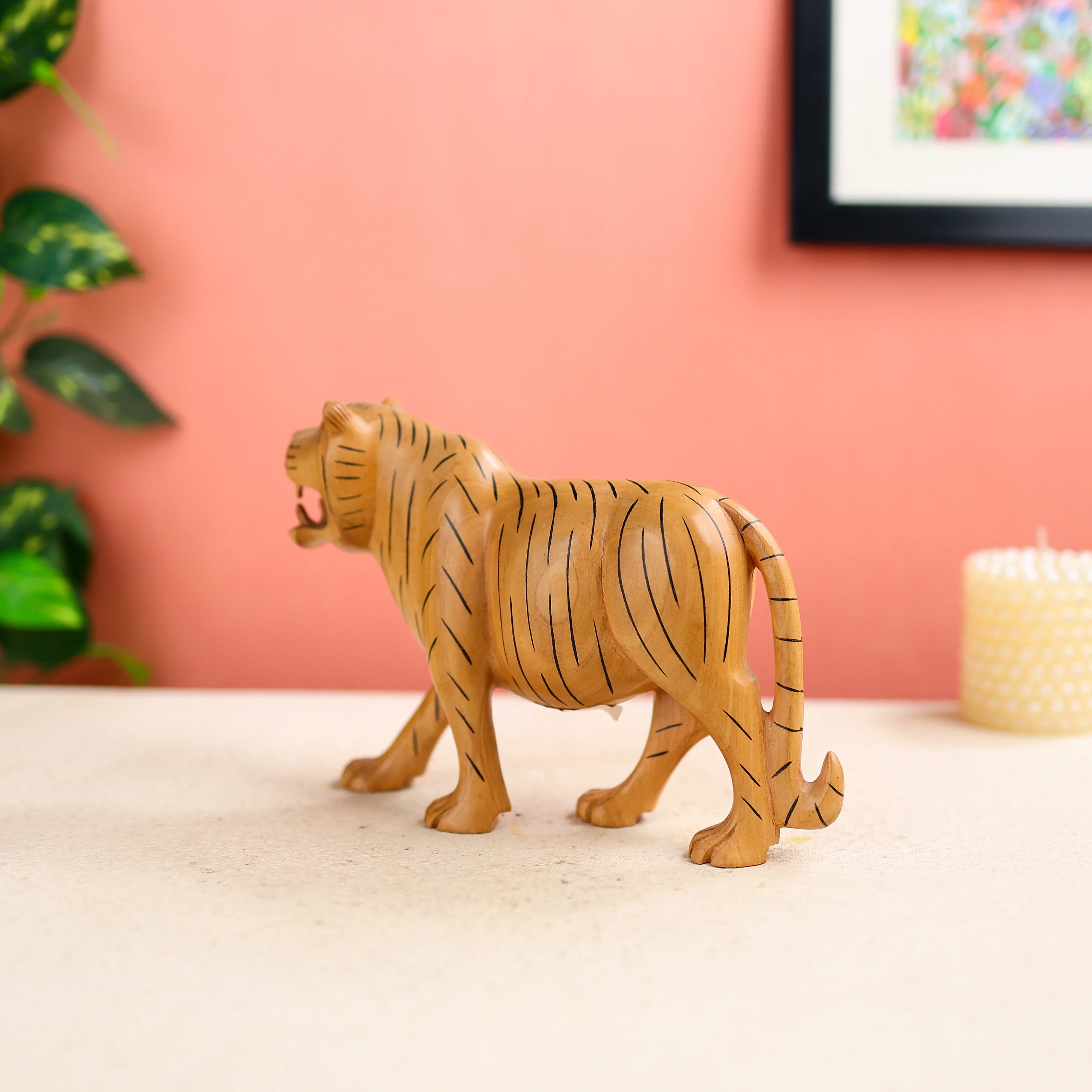 6" Kadam Wood Carved Royal Bengal Tiger Table Decor - Image 2