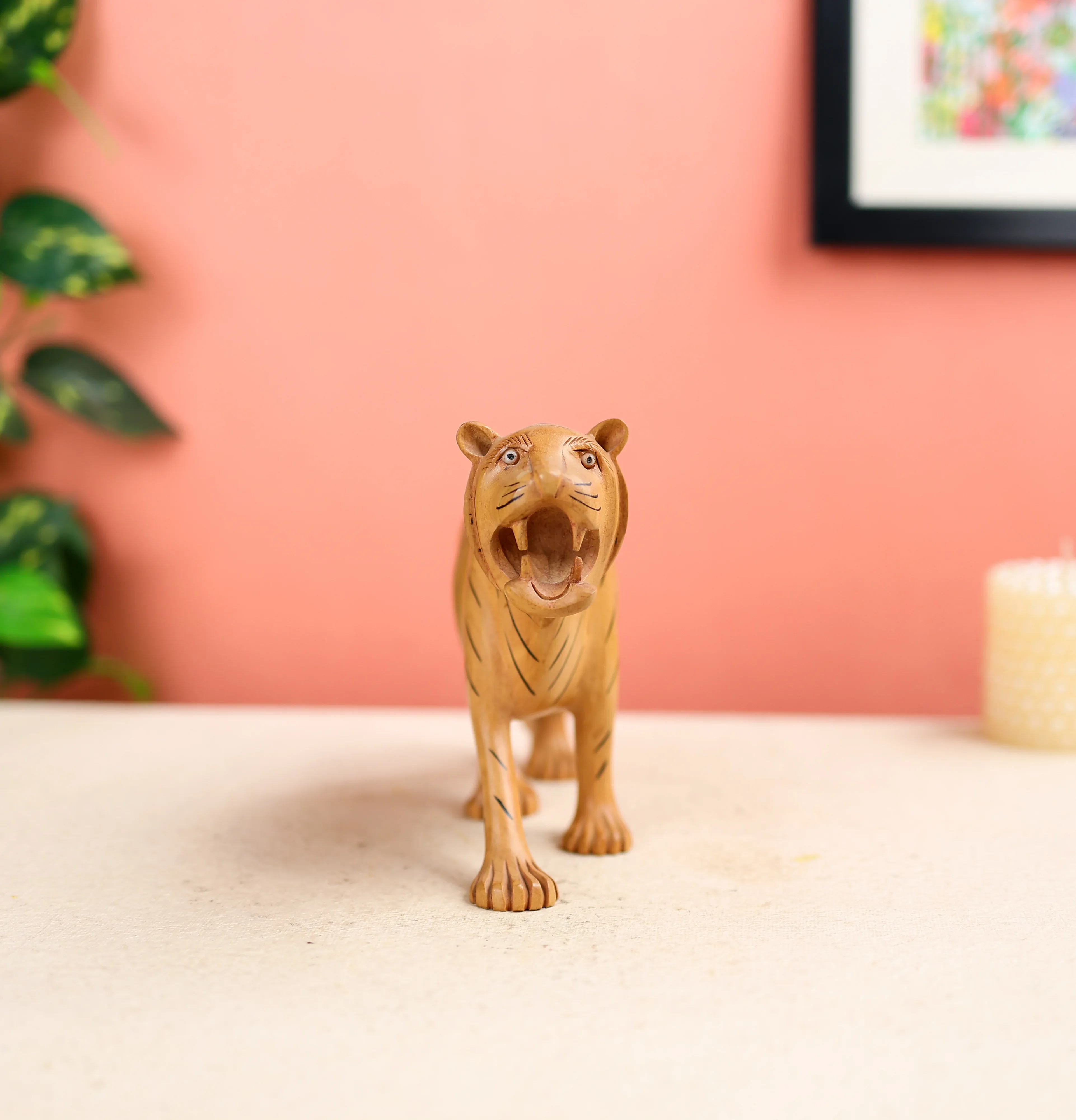 6" Kadam Wood Carved Royal Bengal Tiger Table Decor - Image 5