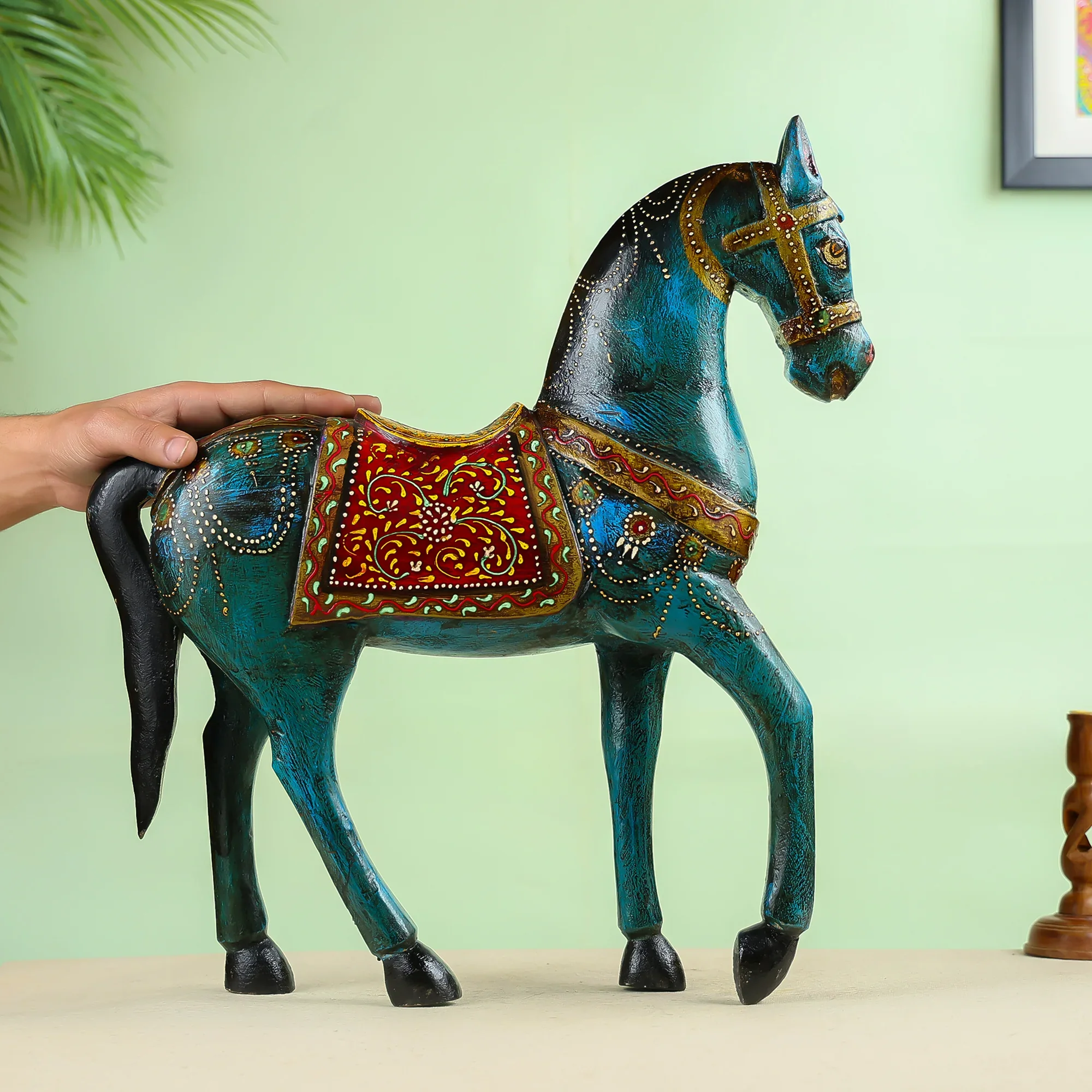 Hand painted Wooden Carved Horse Table Decor - Image 2
