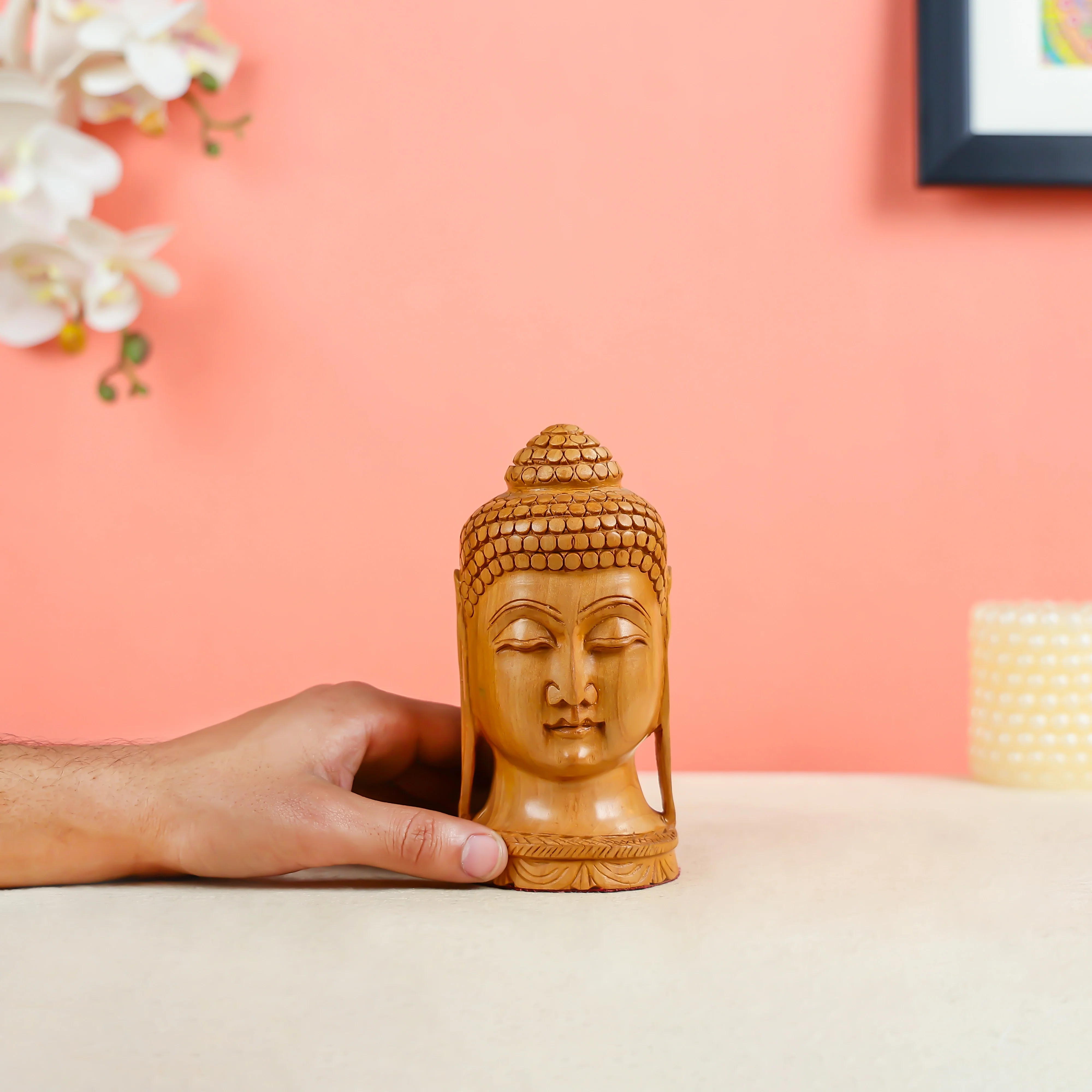 Kadam Wood Carved Lord Buddha Table Decor - Image 6