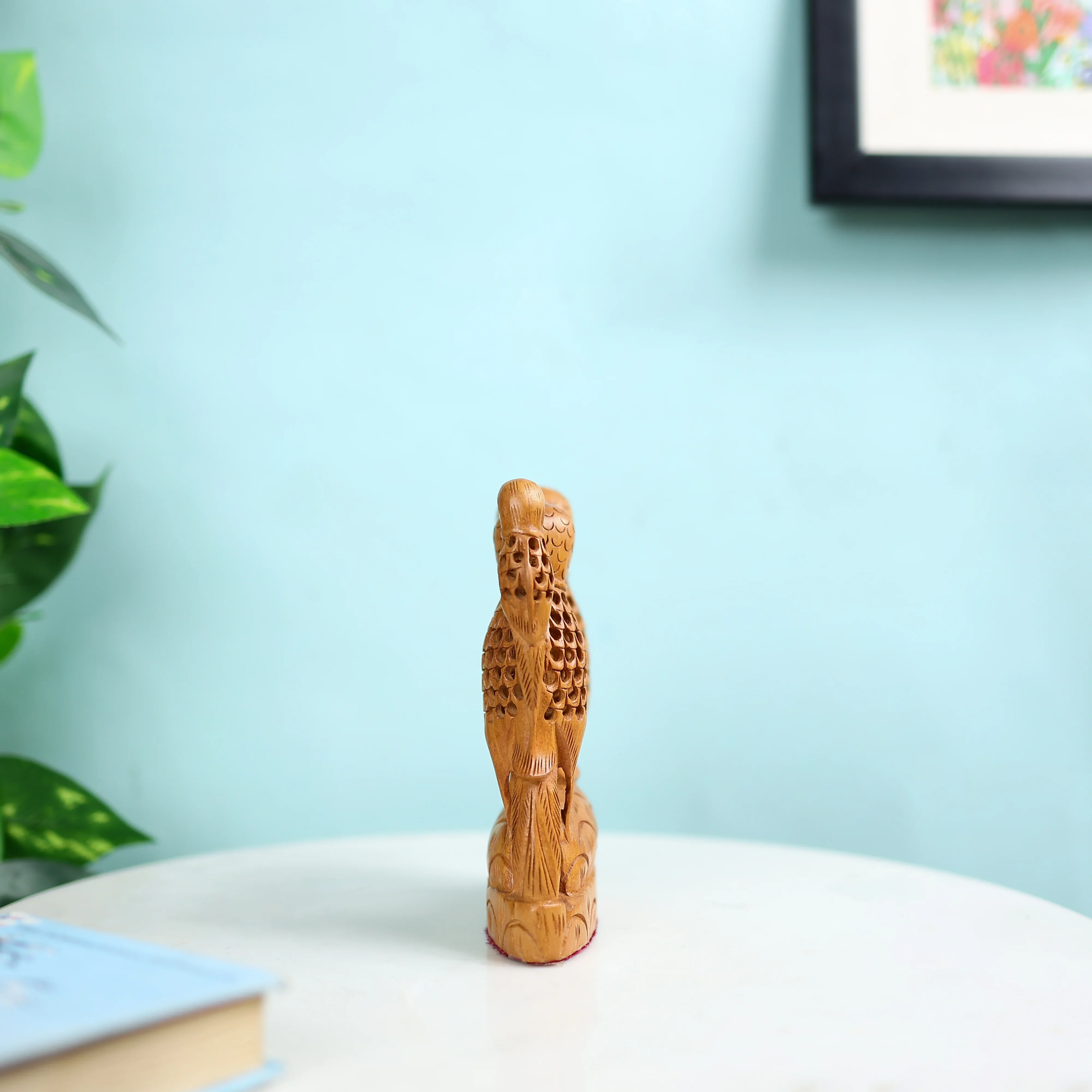 Kadam Wood Undercut Fine Love Birds Table Decor - Small - Image 3