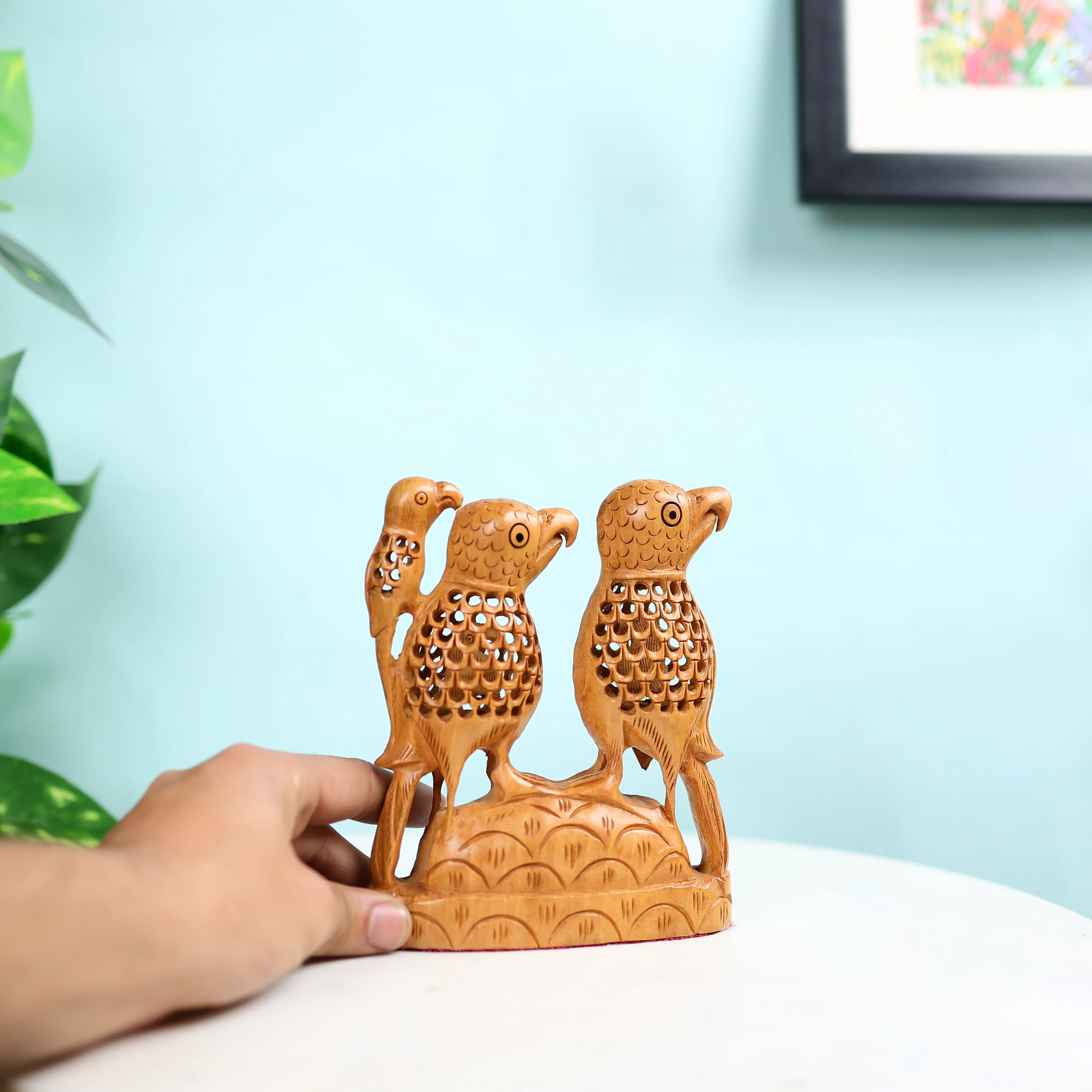 Kadam Wood Undercut Fine Love Birds Table Decor - Small - Image 4