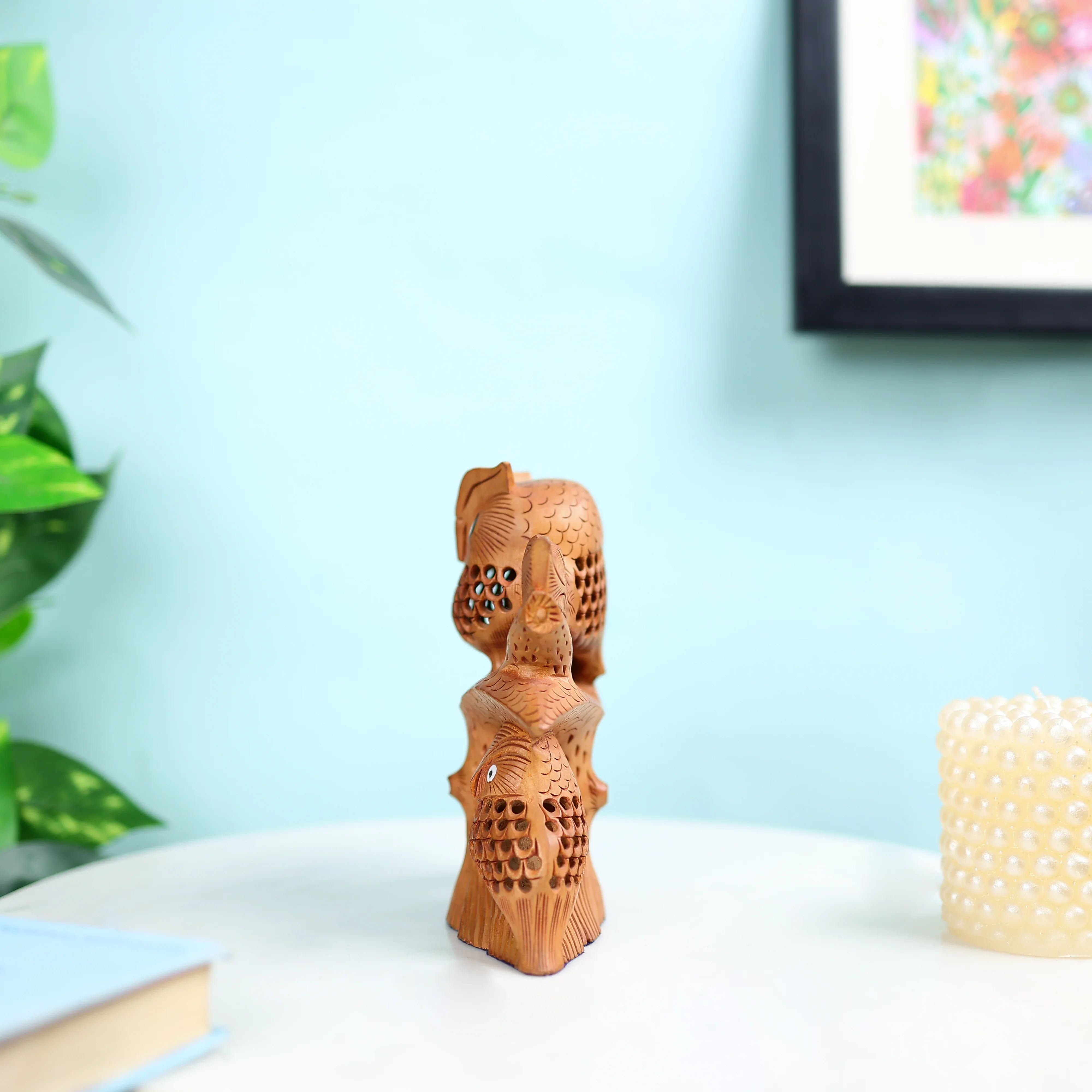 6.5" Kadam Wood Carved Owl Family Table Decor - Image 4