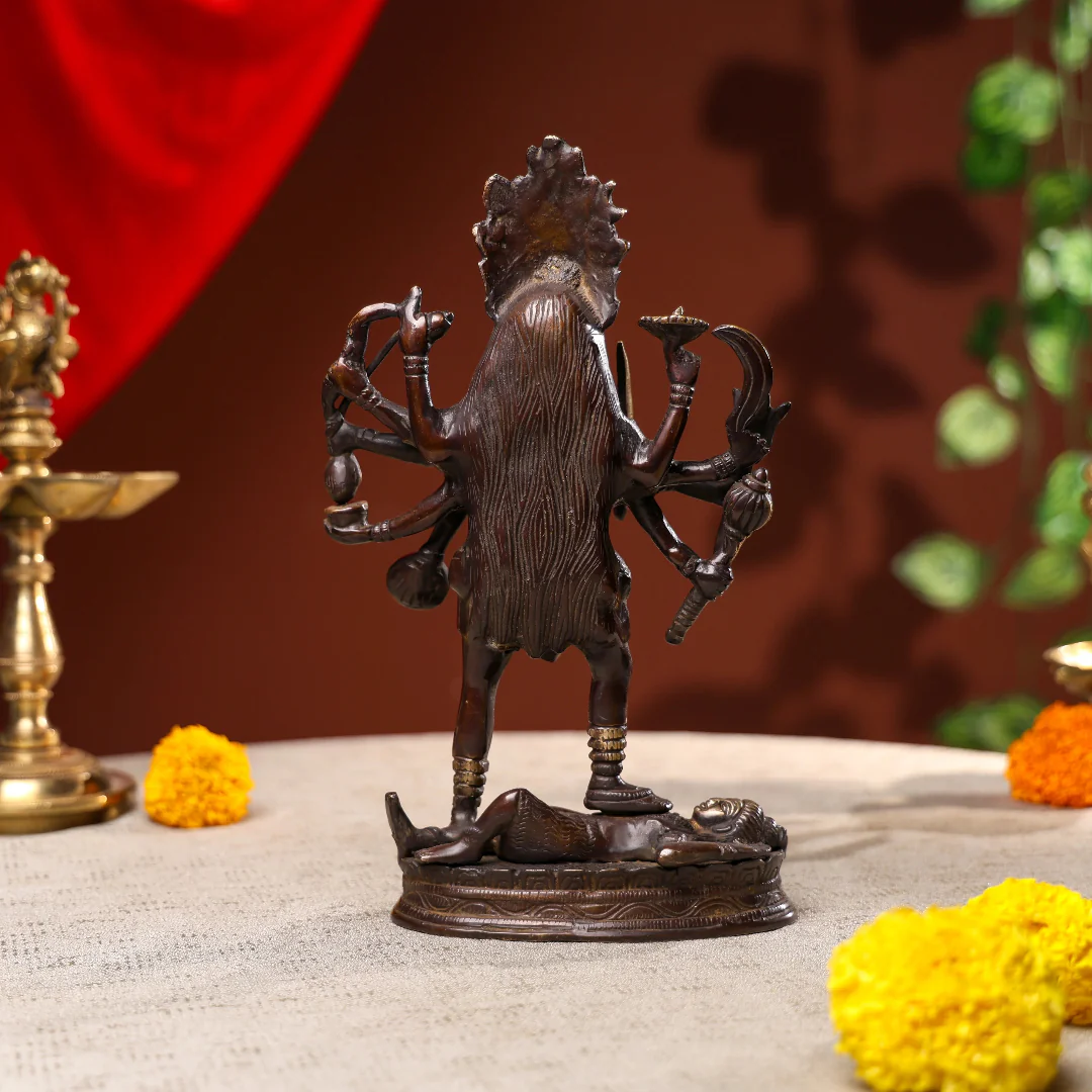 Kali Brass Statue Standing On Top Of Lord Shiva - Image 3