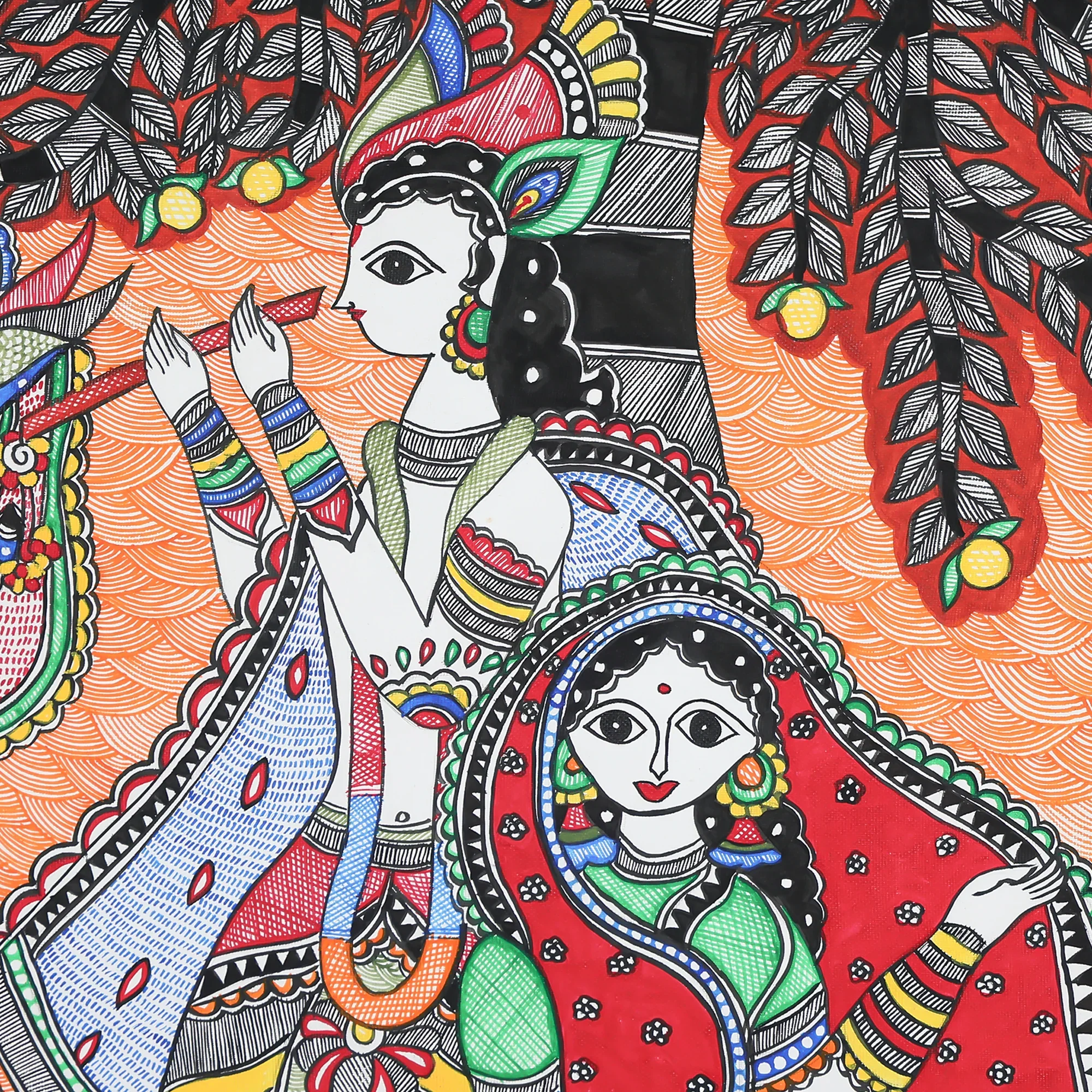 Krishna Playing Flute with Radha And Birds Under A Tree - Image 4