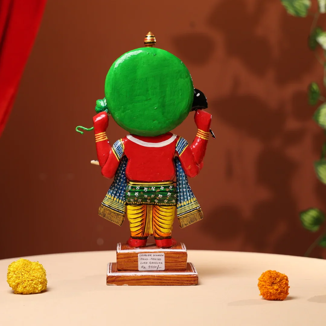 Lacquer Wooden Handpainted Lord Ganesha - Image 4