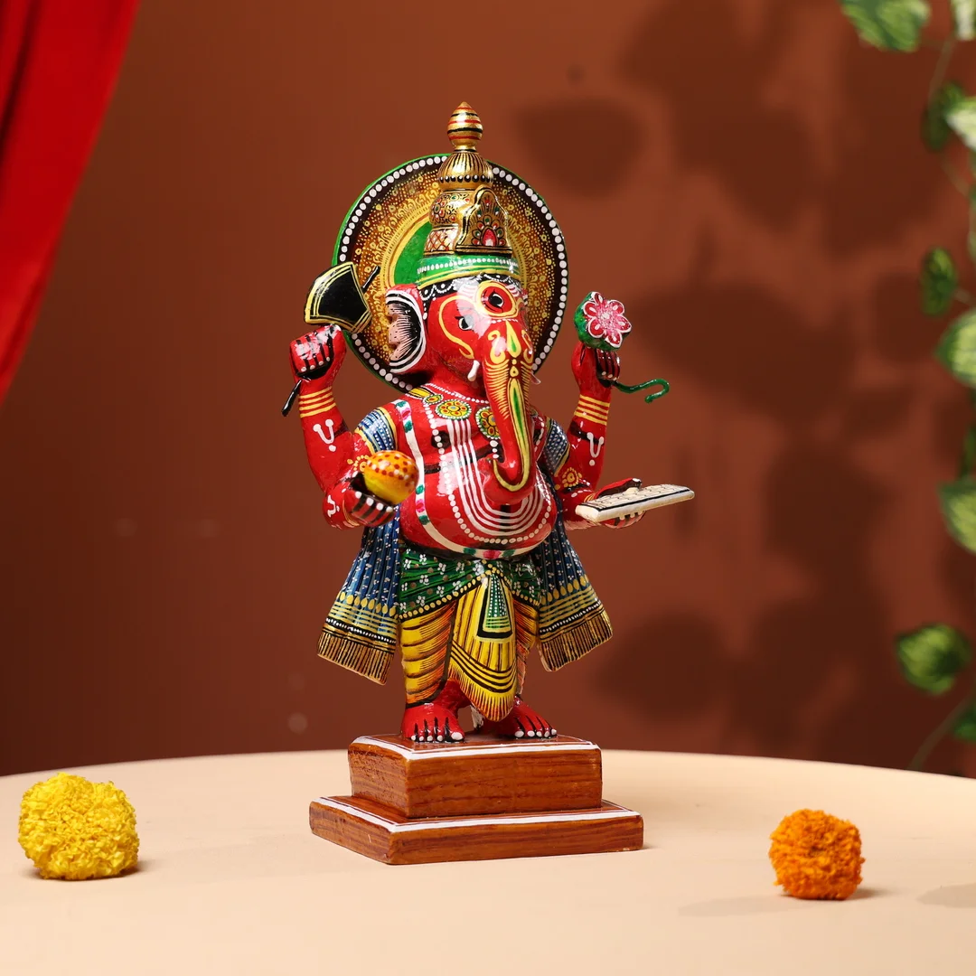 Lacquer Wooden Handpainted Lord Ganesha - Image 5