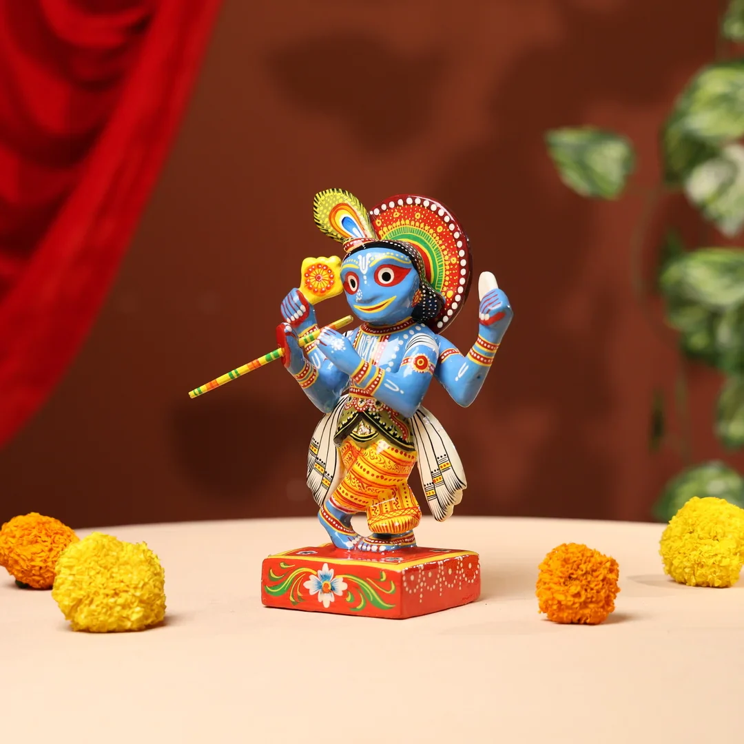 Lacquer Wooden Handpainted Lord Shrinath - Image 2