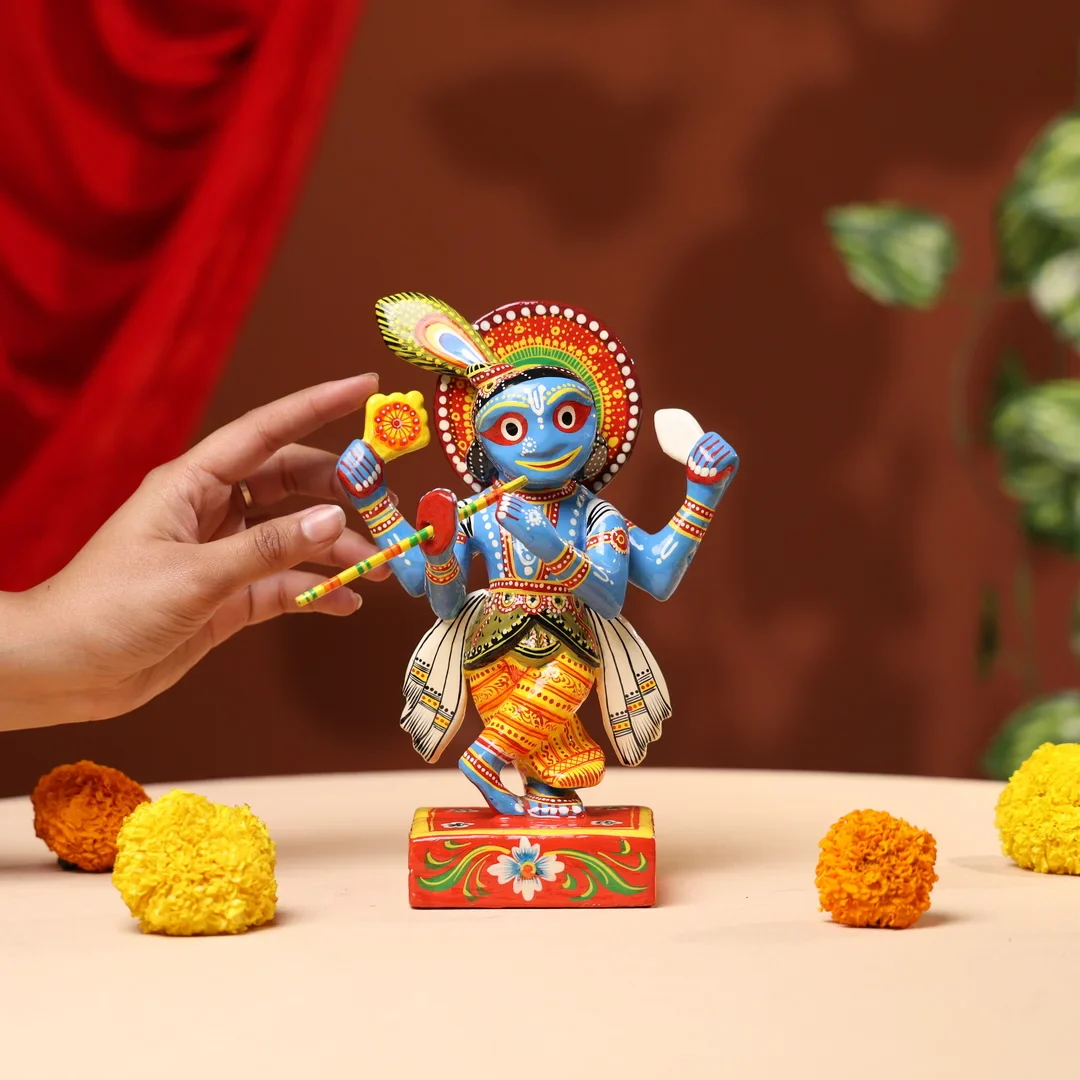 Lacquer Wooden Handpainted Lord Shrinath - Image 4