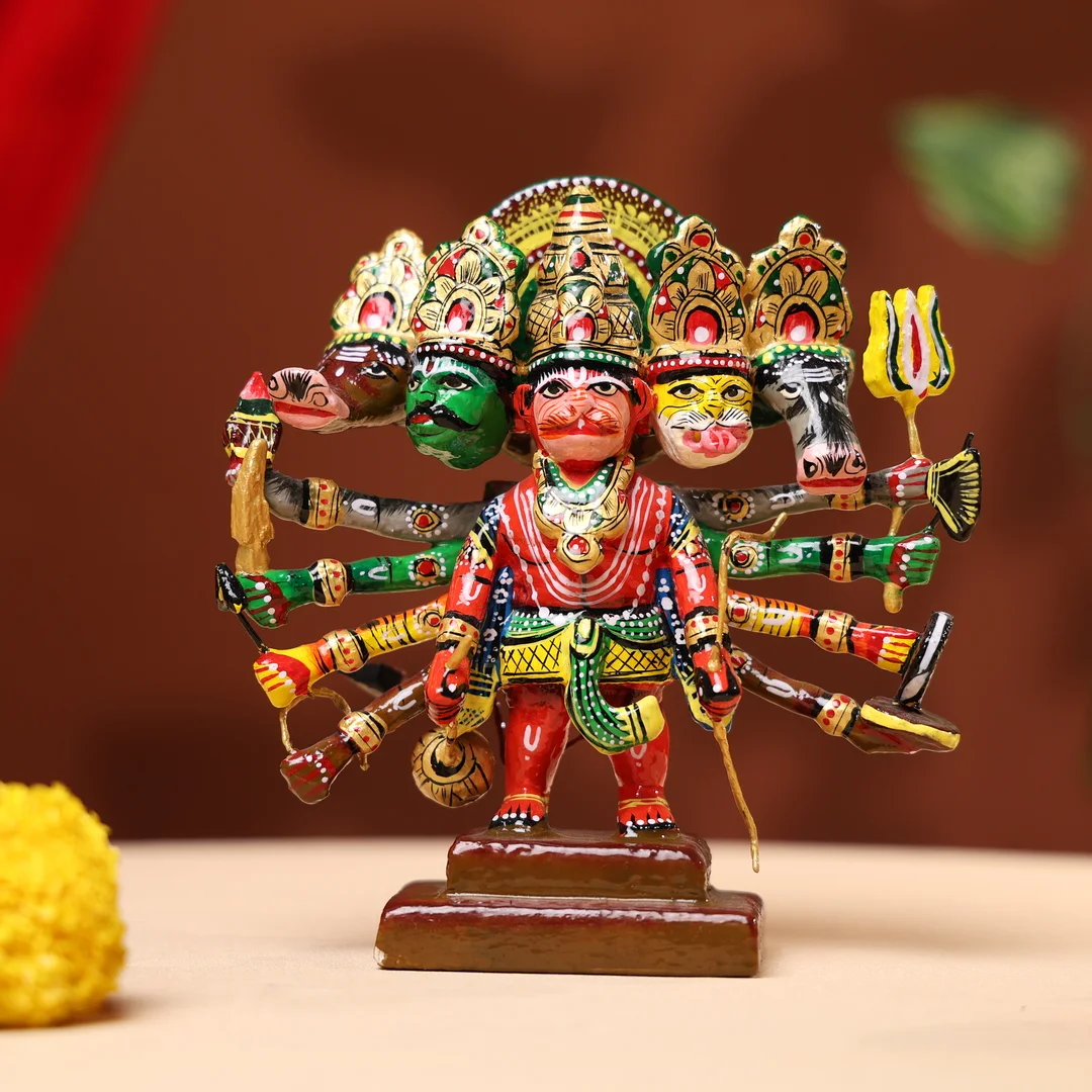 Lacquer Wooden Handpainted Panchmukhi Hanumanji
