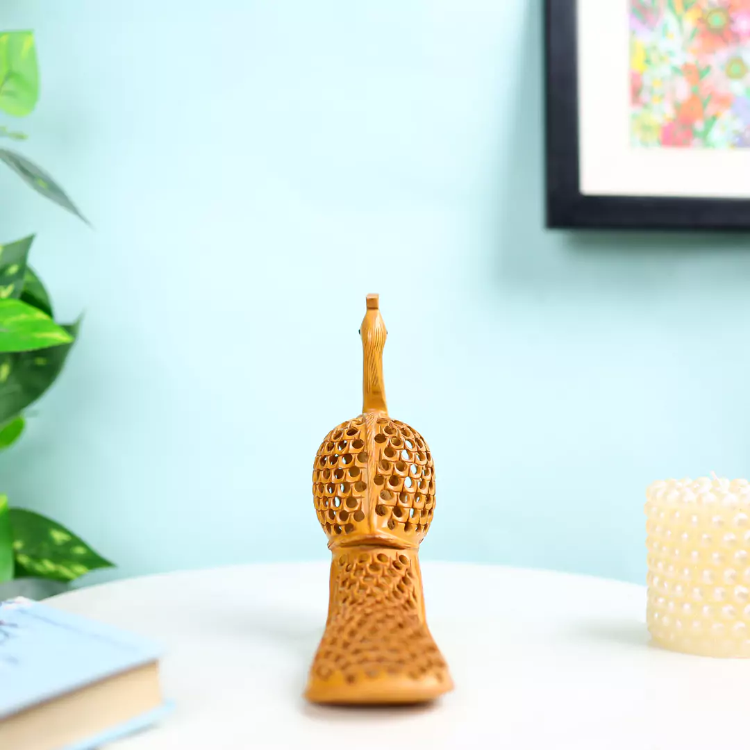 Hand Carved Kadam Wood Long Tailed Undercut Peacock Table Decor - Image 4