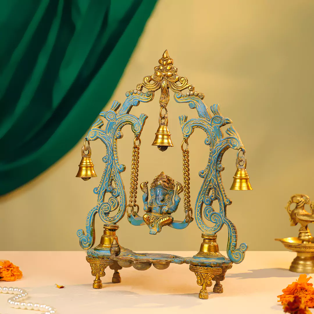 Lord Ganesh On A Swing Brass Artwork - Image 2