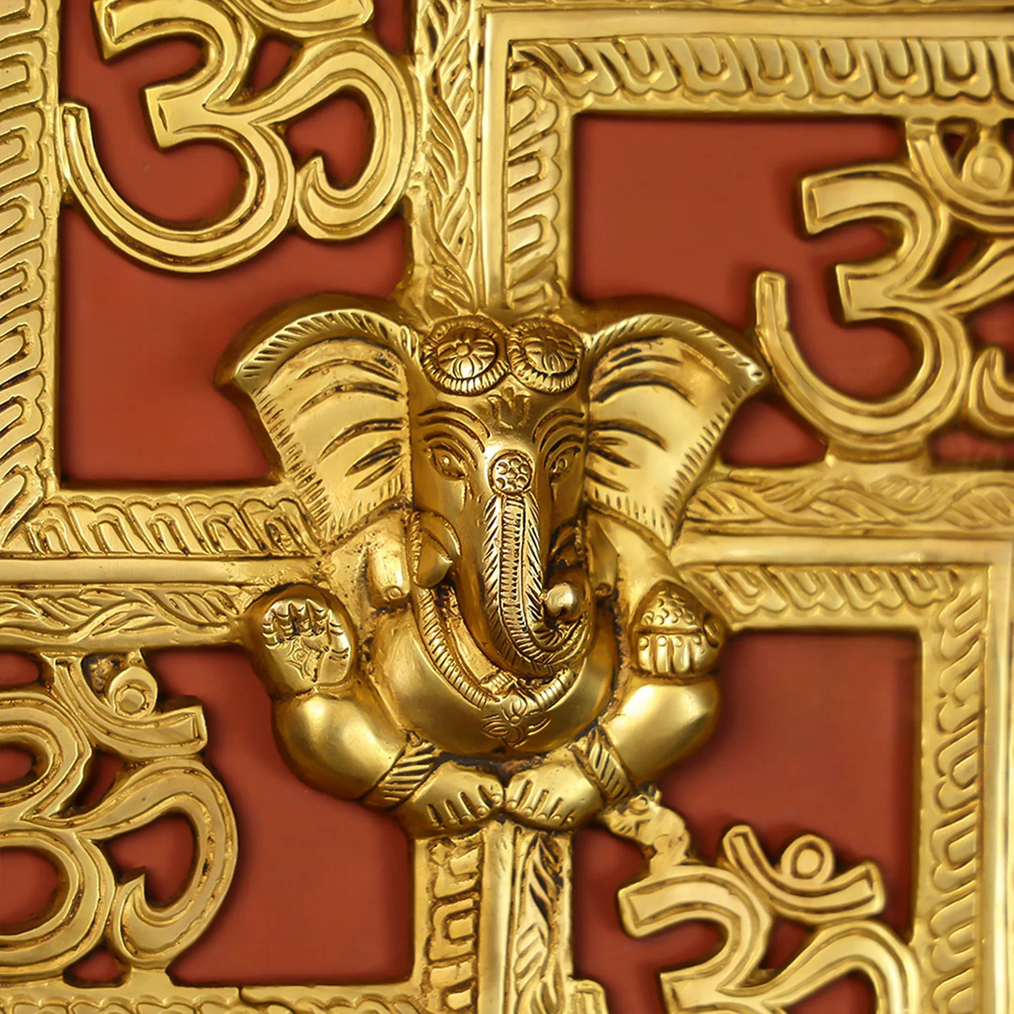 Brass Lord Ganesha On Om Swastik Wall Hanging Decorative Showpiece - Image 2