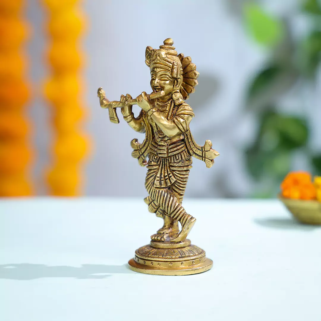Lord Krishna Brass Figurine - Image 2