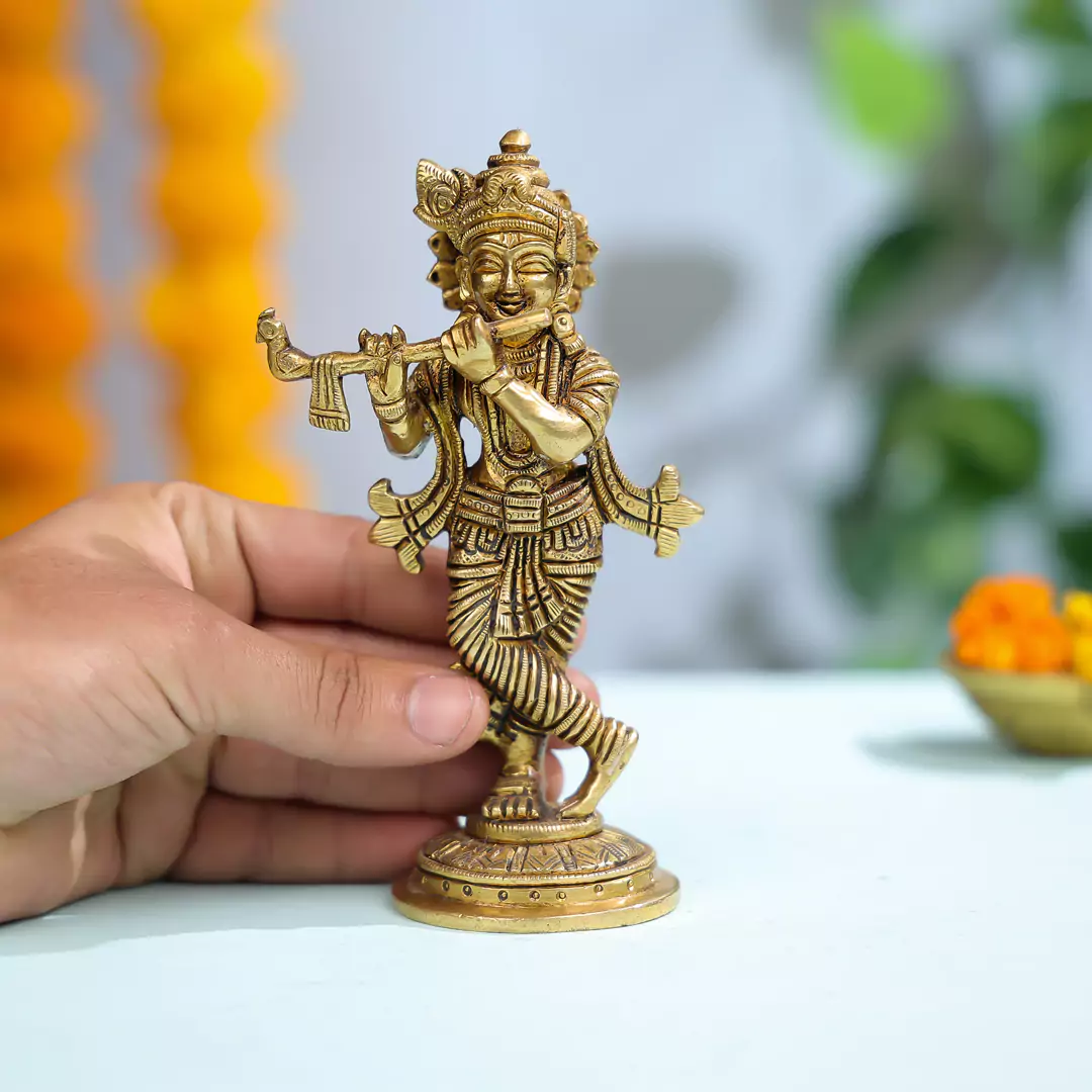 Lord Krishna Brass Figurine - Image 4