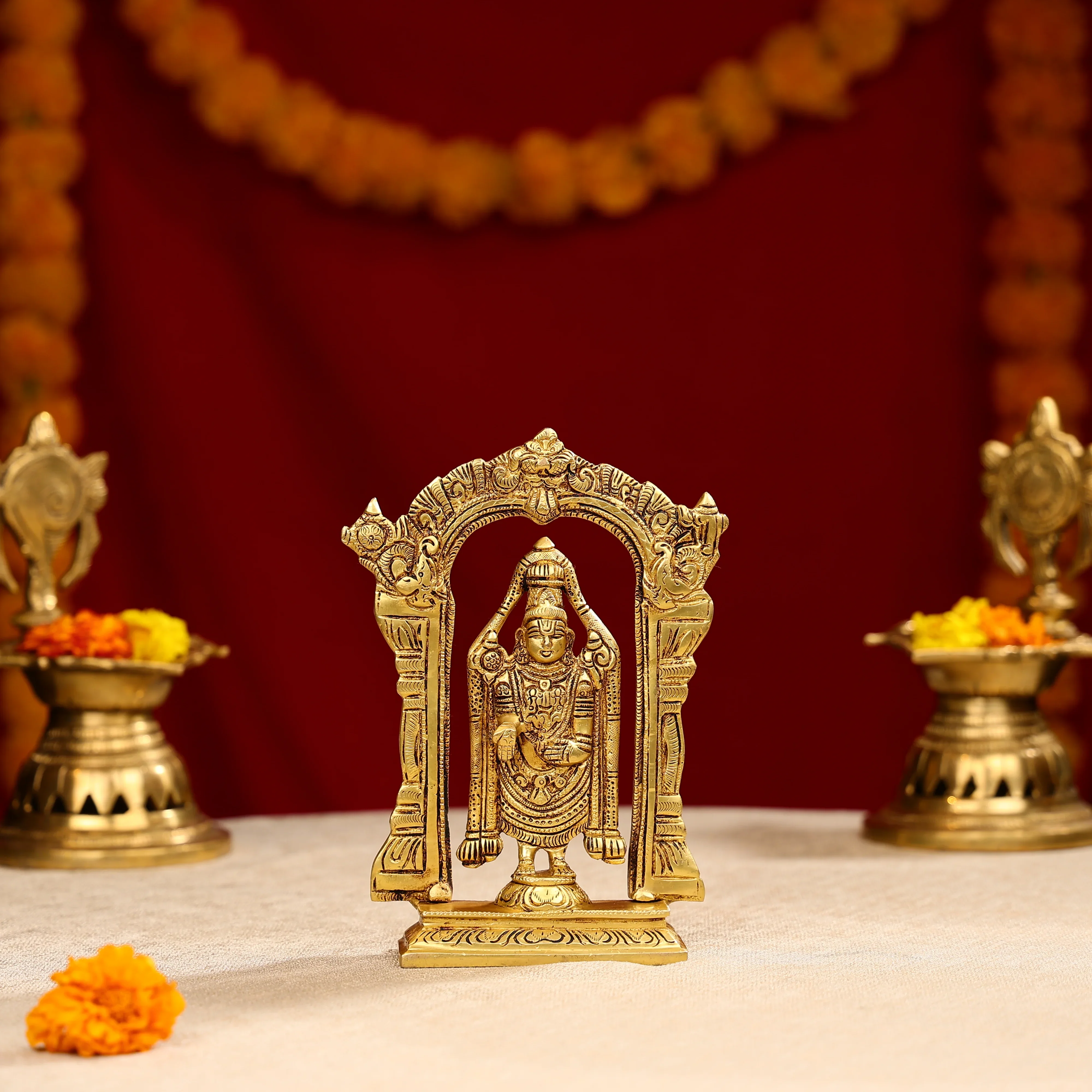 14" Super Fine Brass Lord Tirupati Balaji Idol In Traditional Temple Style - Image 6