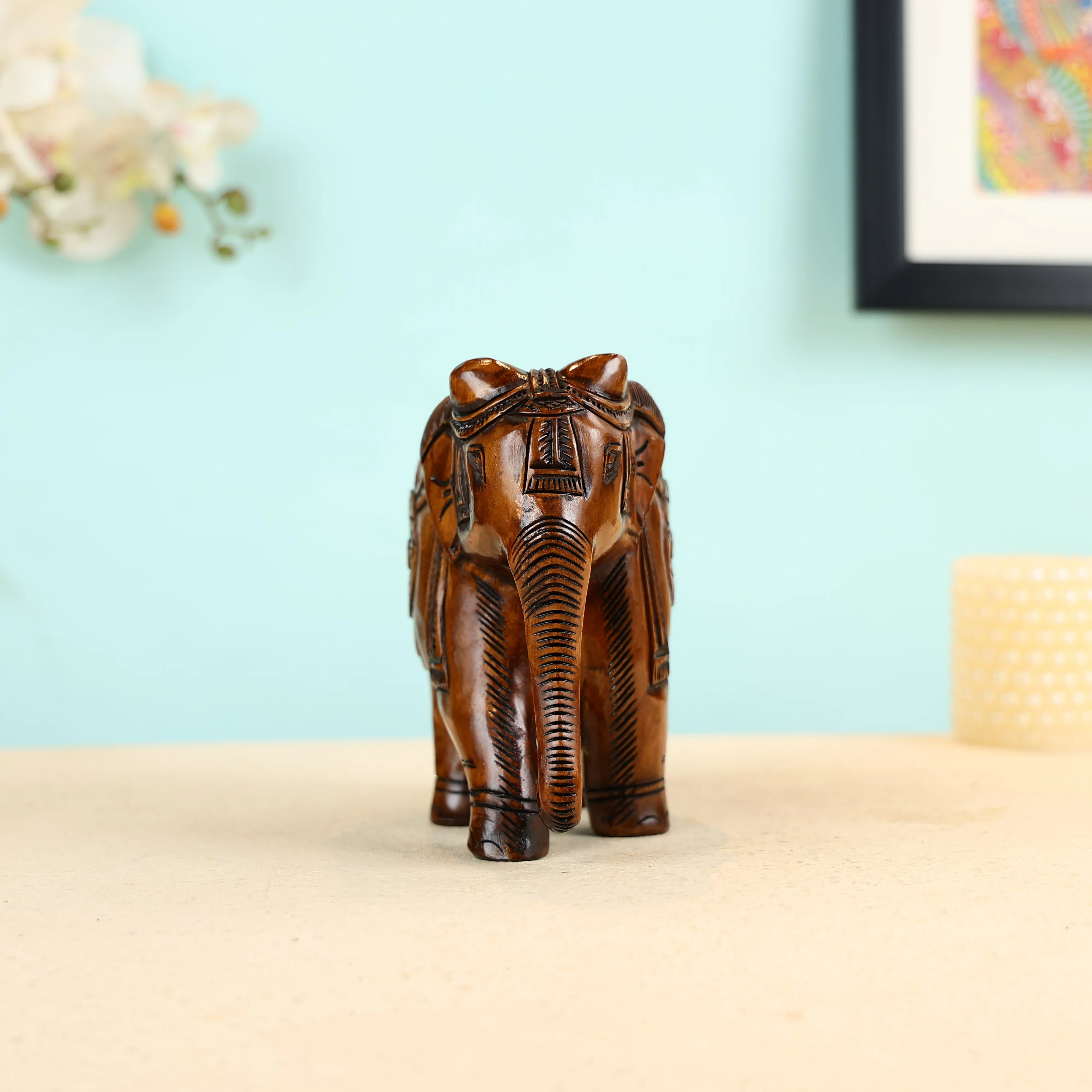 Mango Wood Carved Elephant Table Decor - Image 3