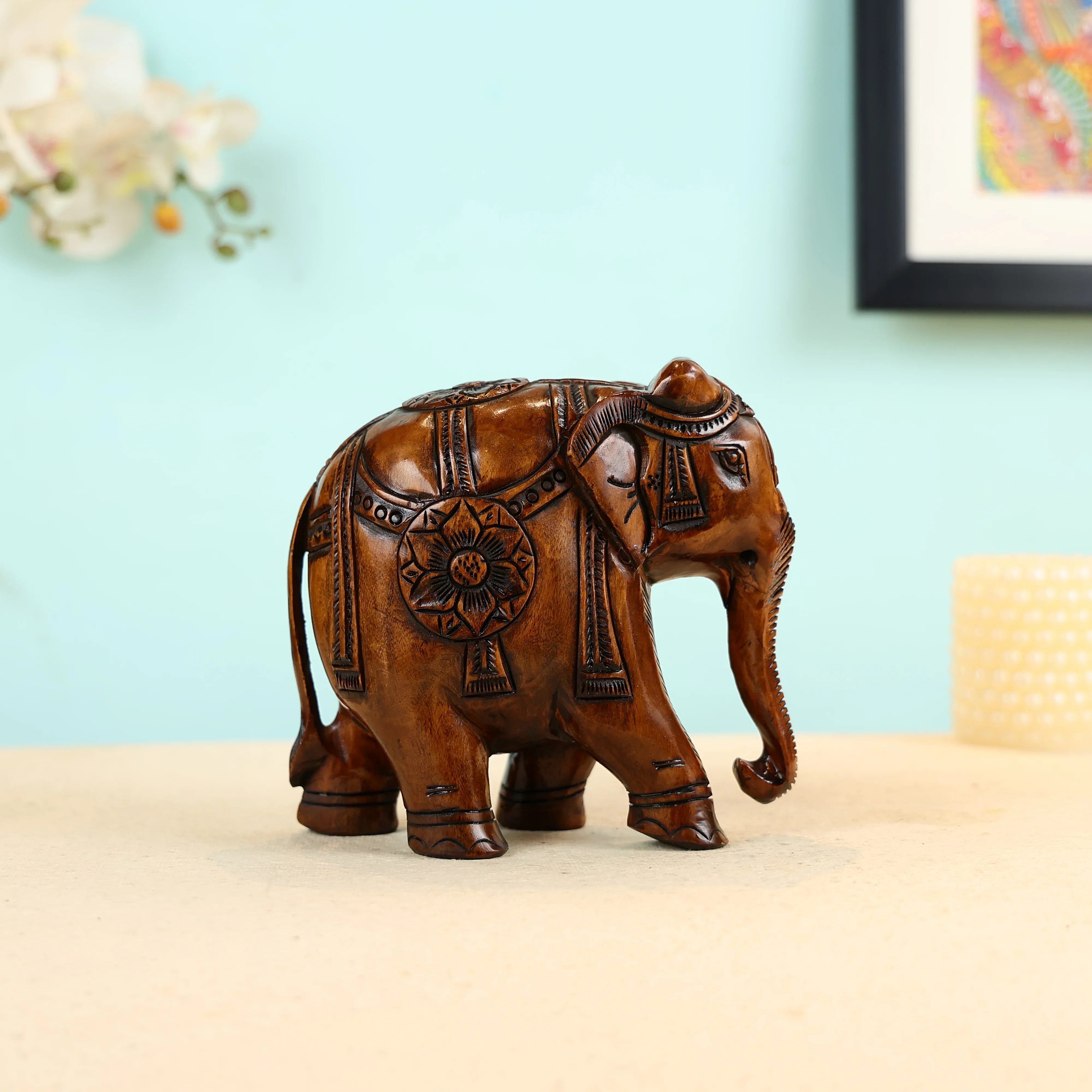 Mango Wood Carved Elephant Table Decor - Image 4