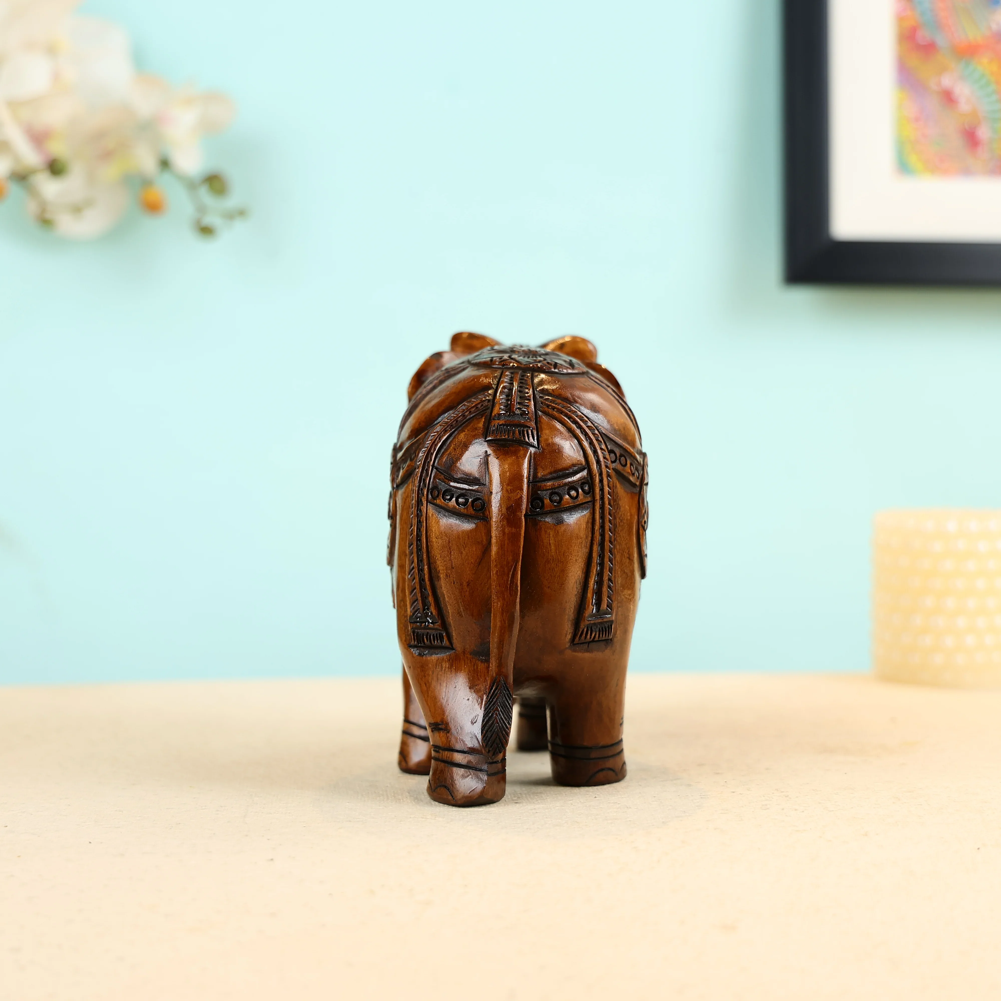 Mango Wood Carved Elephant Table Decor - Image 5
