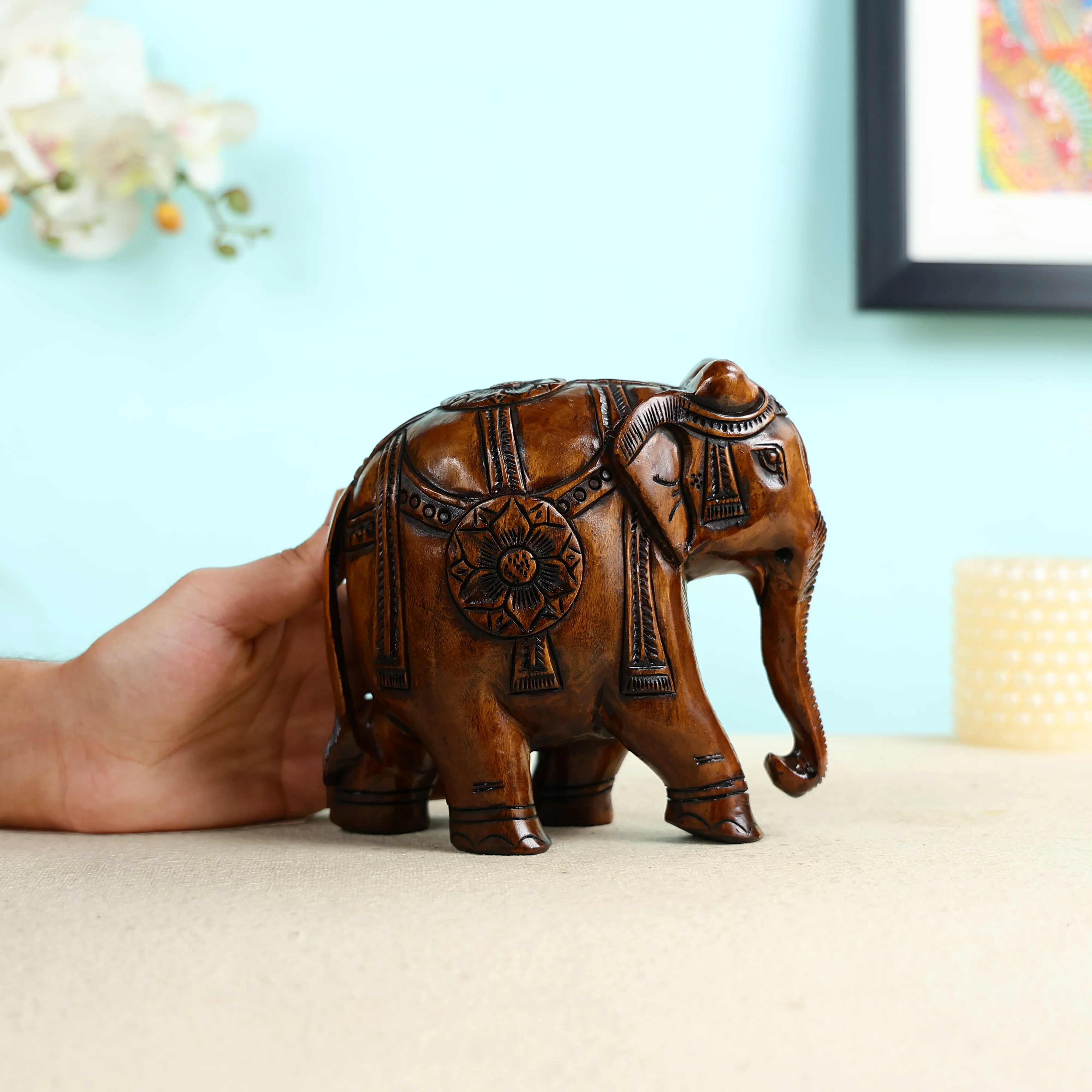 Mango Wood Carved Elephant Table Decor - Image 6