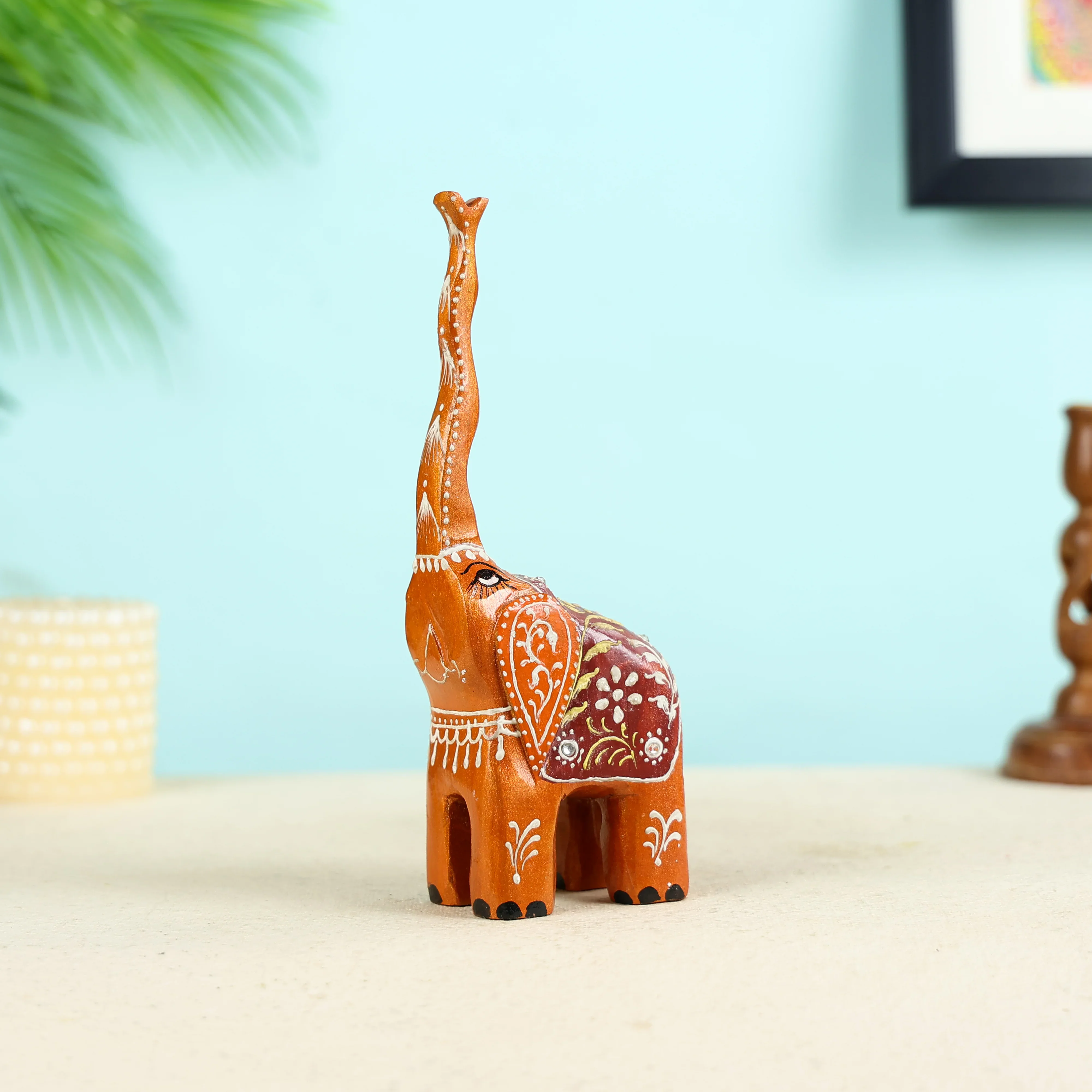 Meenakari Art Long Trunk Elephant Table Decor - Image 2