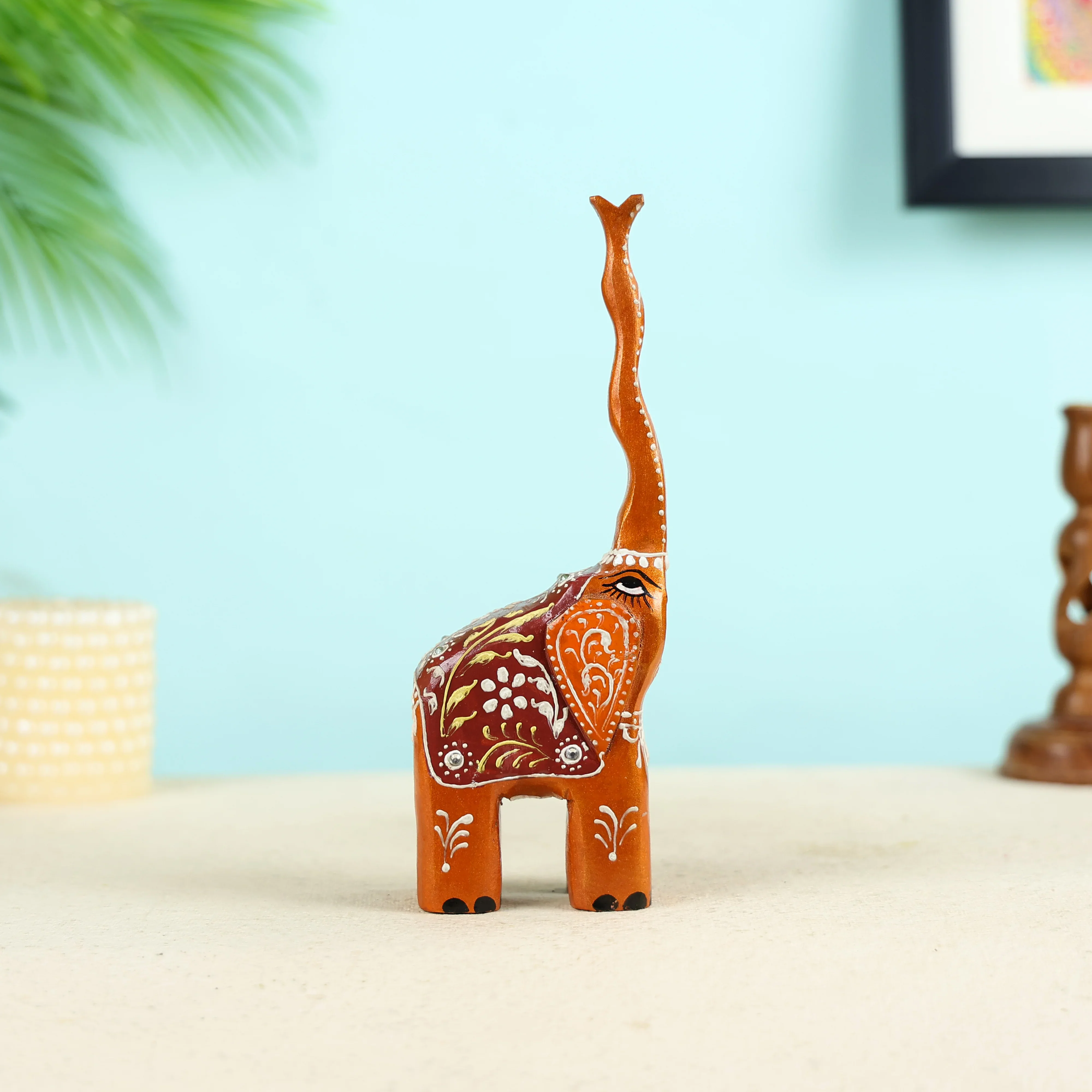 Meenakari Art Long Trunk Elephant Table Decor - Image 4