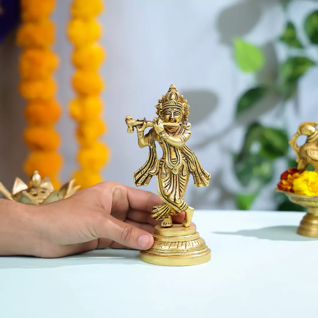 Miniature Brass Lord Krishna Idol - Image 3