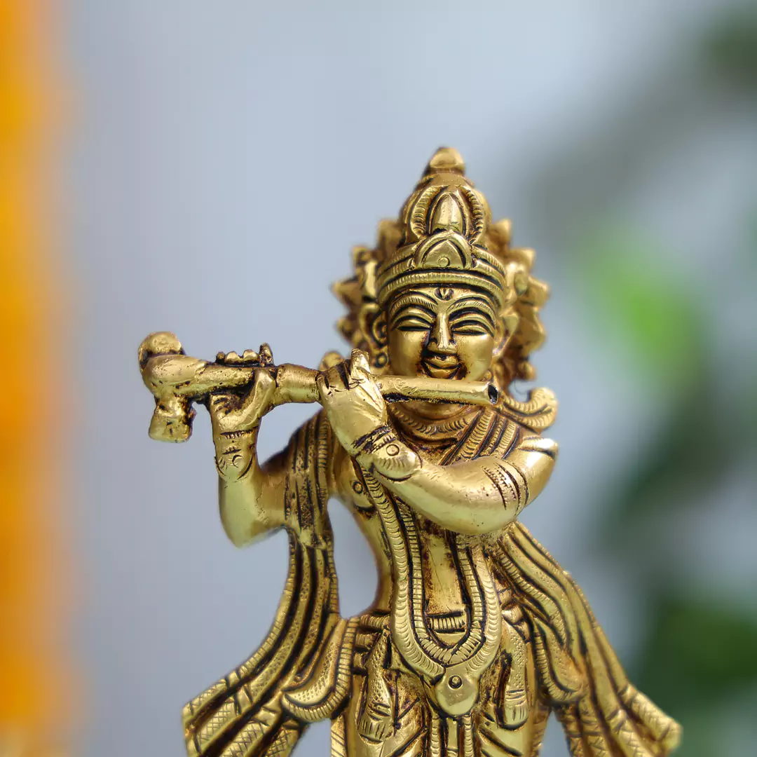 Miniature Brass Lord Krishna Idol - Image 4
