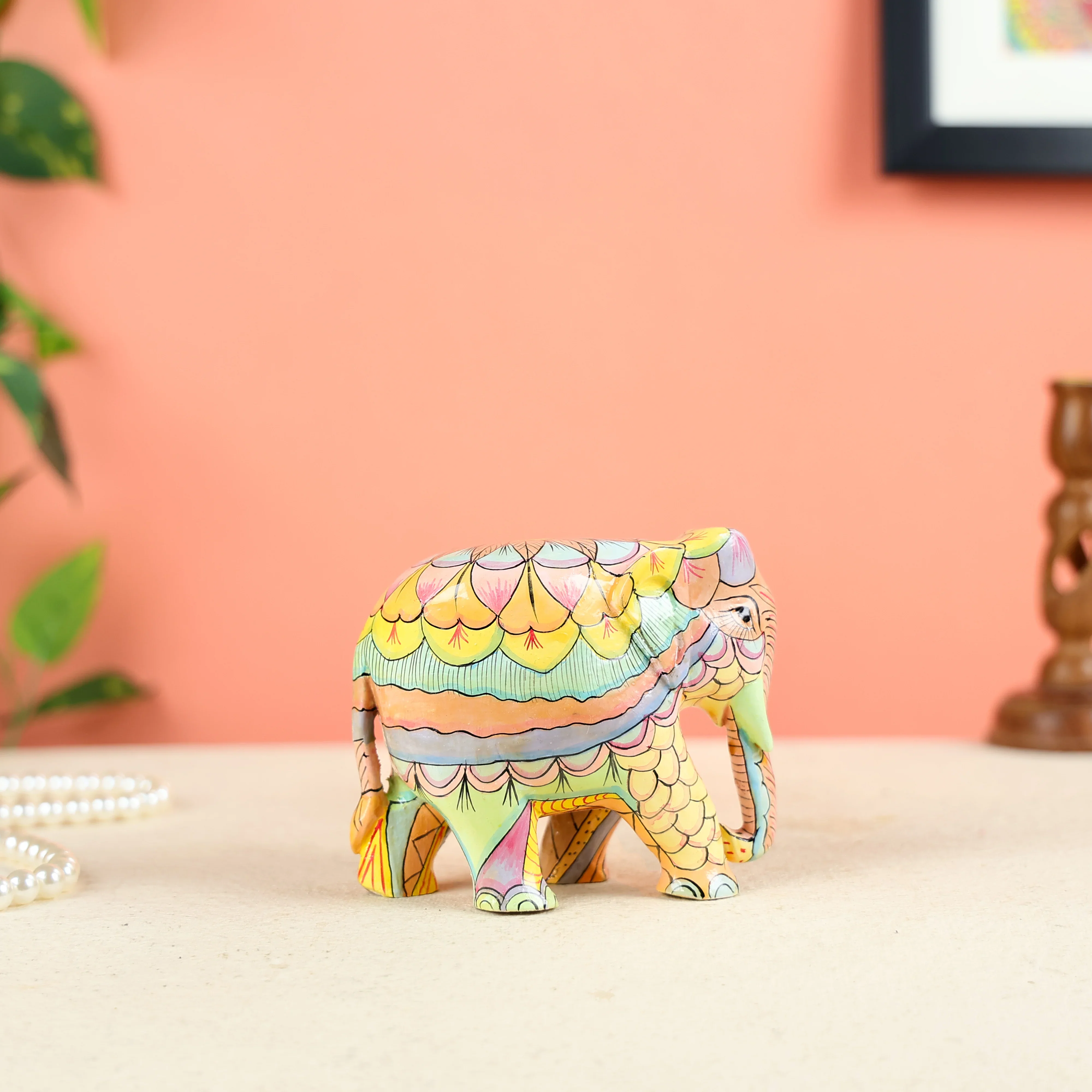 Multicoloured Handpainted Elephant Table Decor - Image 3