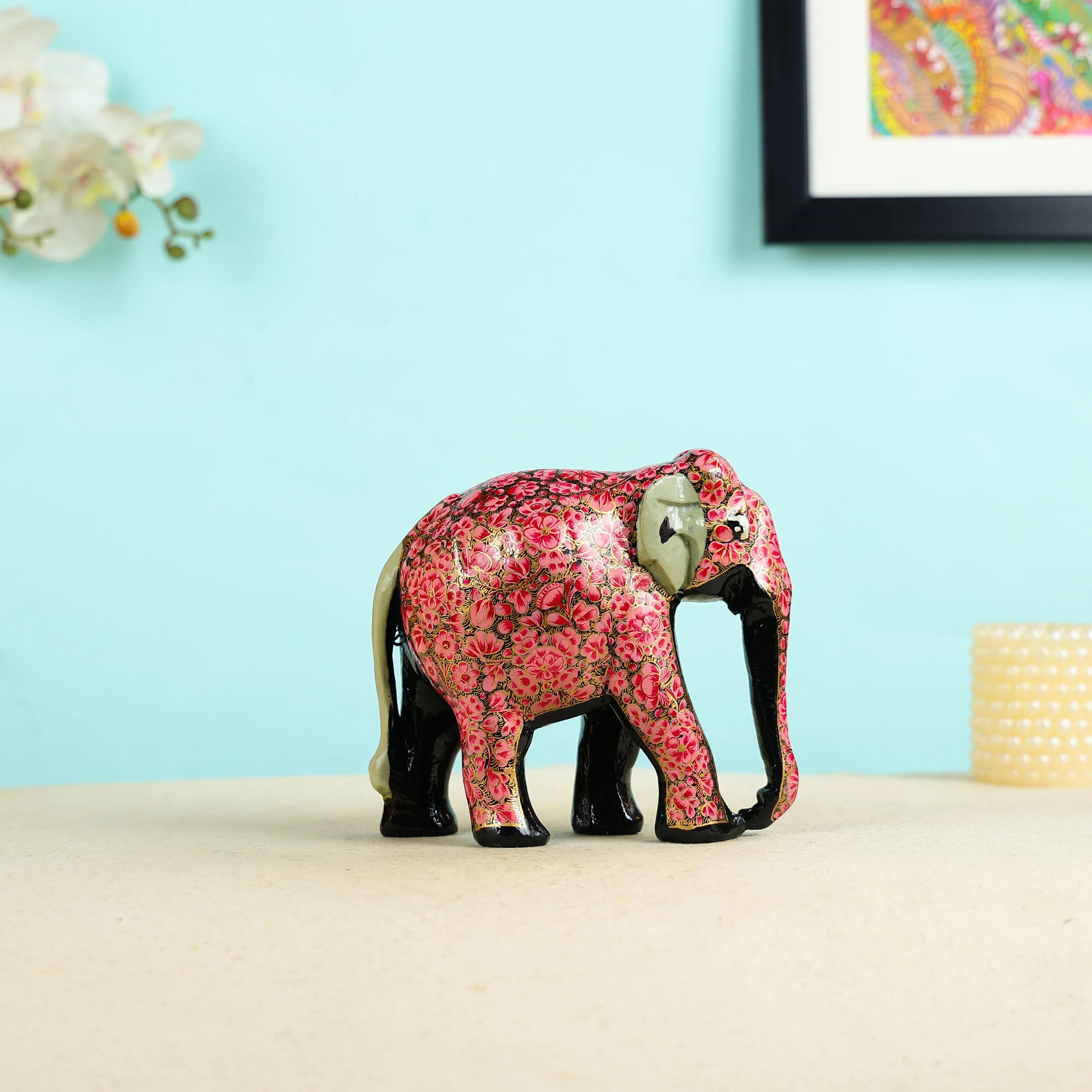 Paper Mache Crafted & Handpainted Elephant Table Decor - Image 3