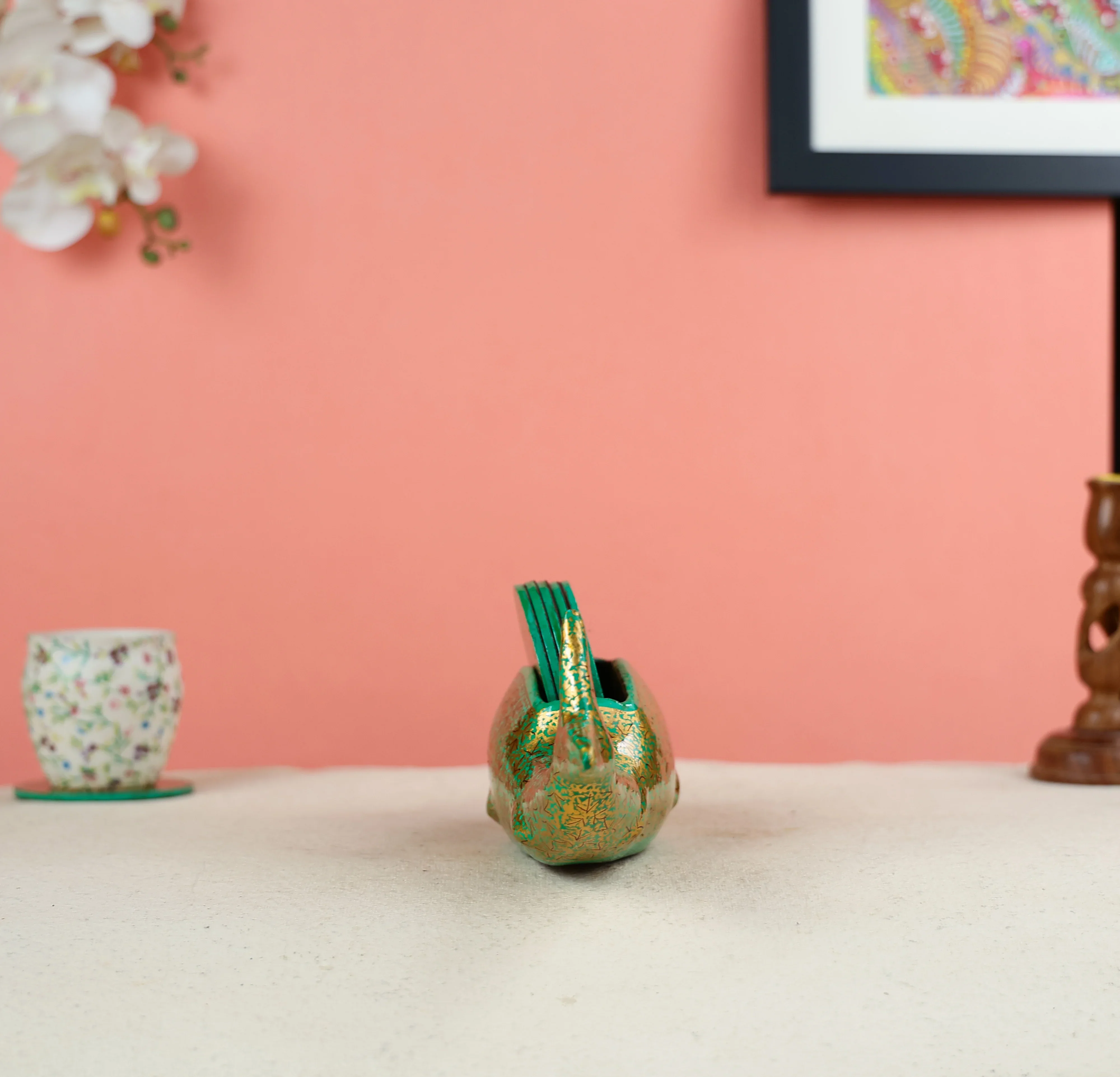 Paper Mache Crafted & Handpainted Fish With 6 Coasters Set - Image 4