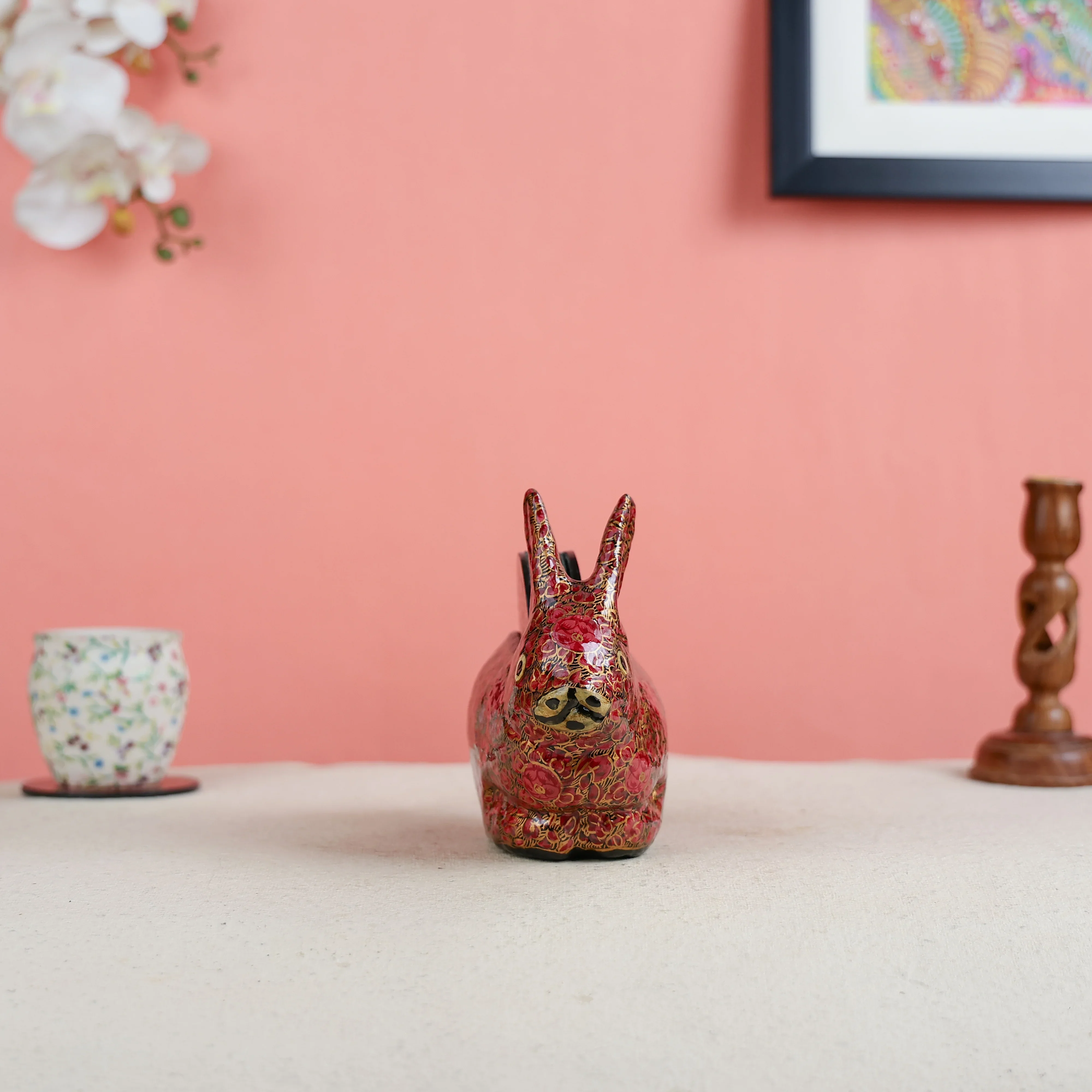 Paper Mache Crafted & Handpainted Rabbit With 6 Coasters Set - Image 5