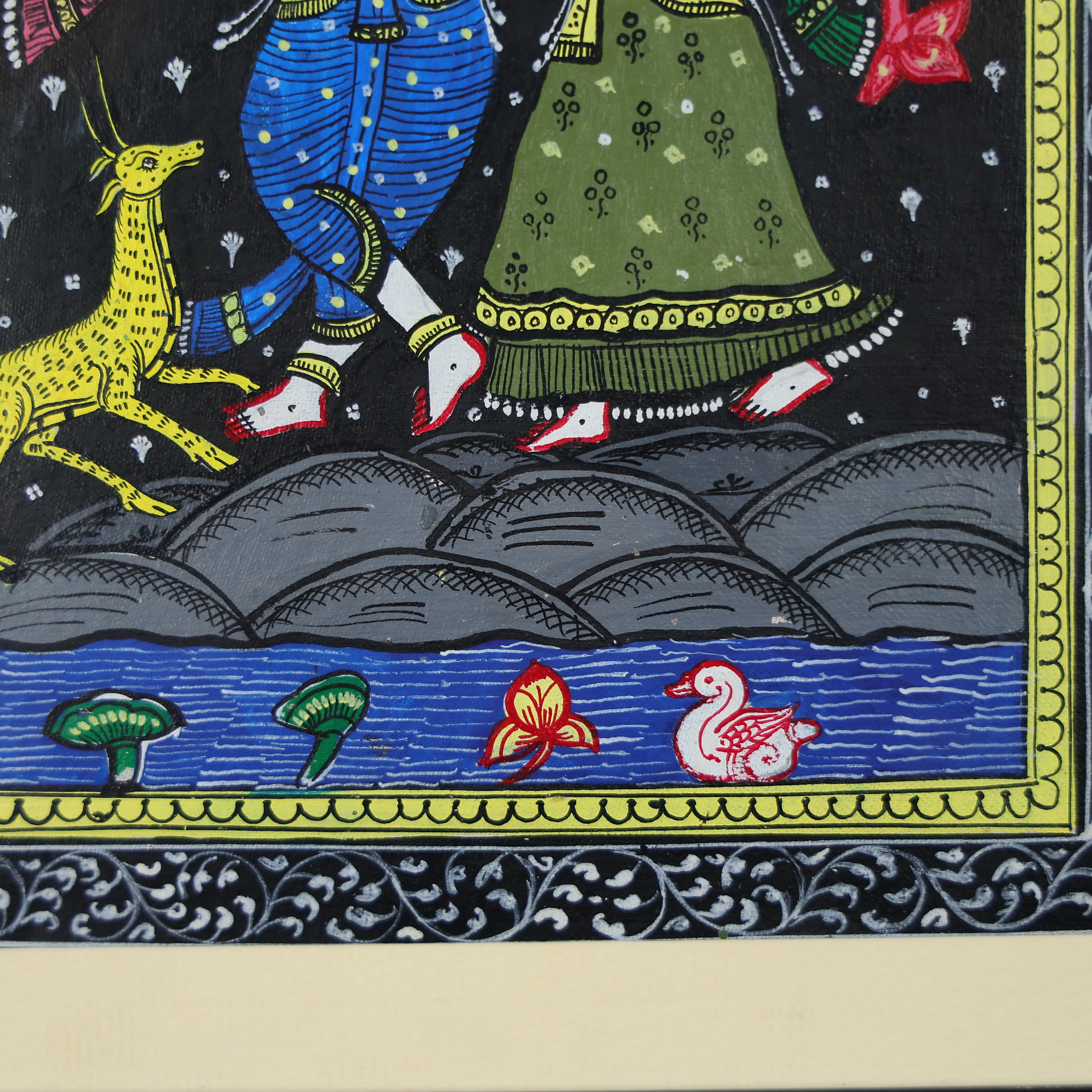 Hand-Painted Pattachitra Wall Art - Dancing Lord Krishna & Radha - Image 3