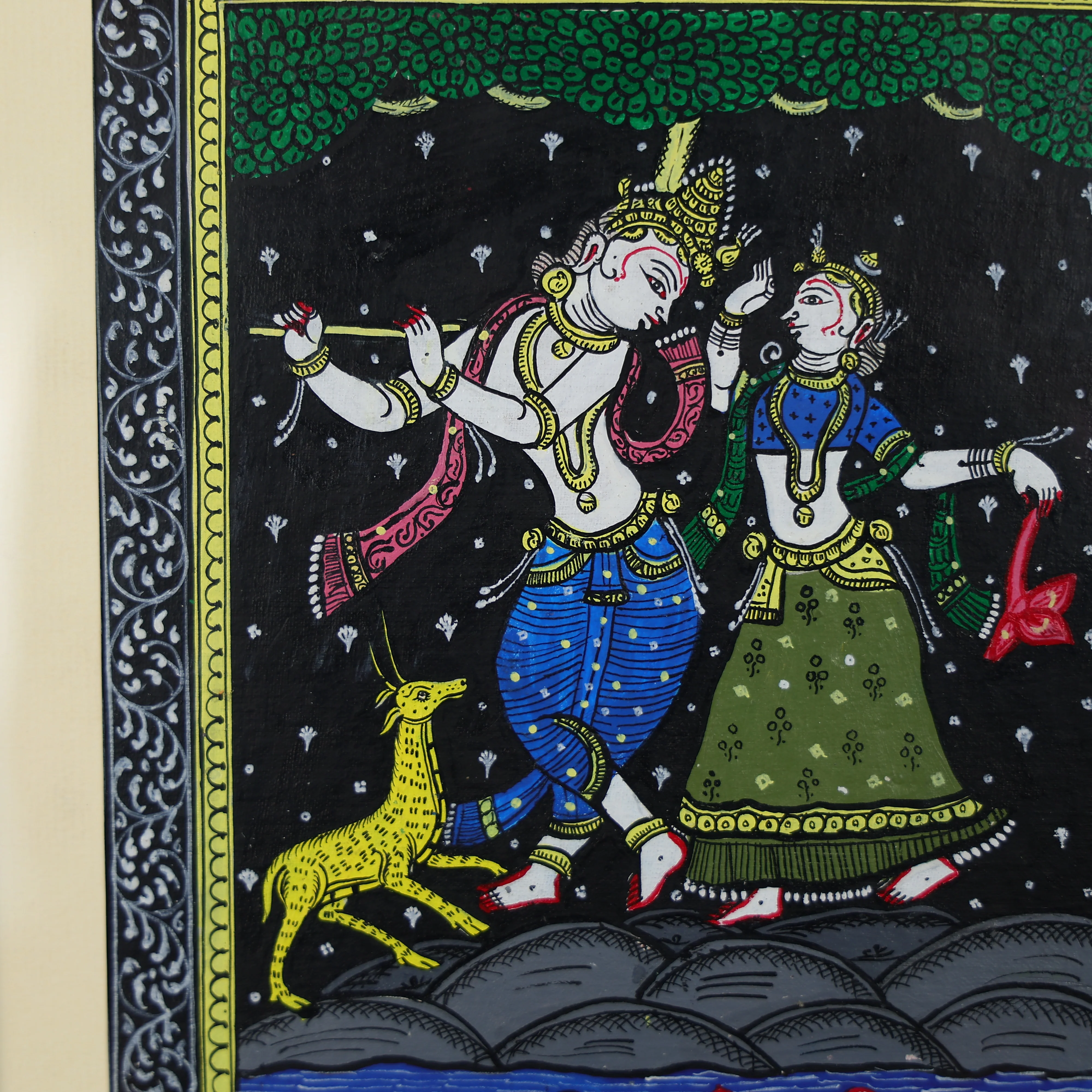 Hand-Painted Pattachitra Wall Art - Dancing Lord Krishna & Radha - Image 4