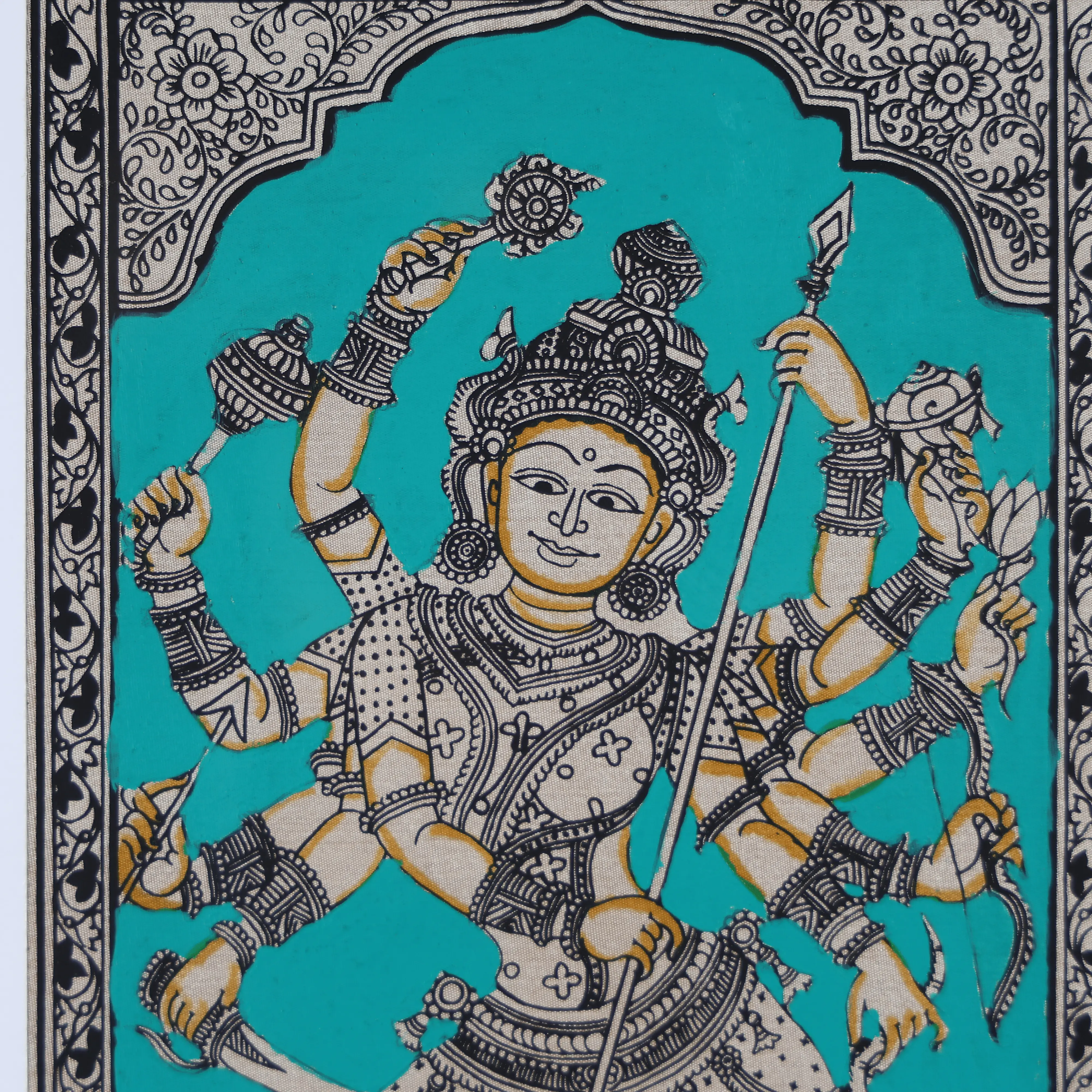 22" Pattachitra Hand Painted on Silk Wall Art of Goddess Mahishasur-Mardini - Image 3