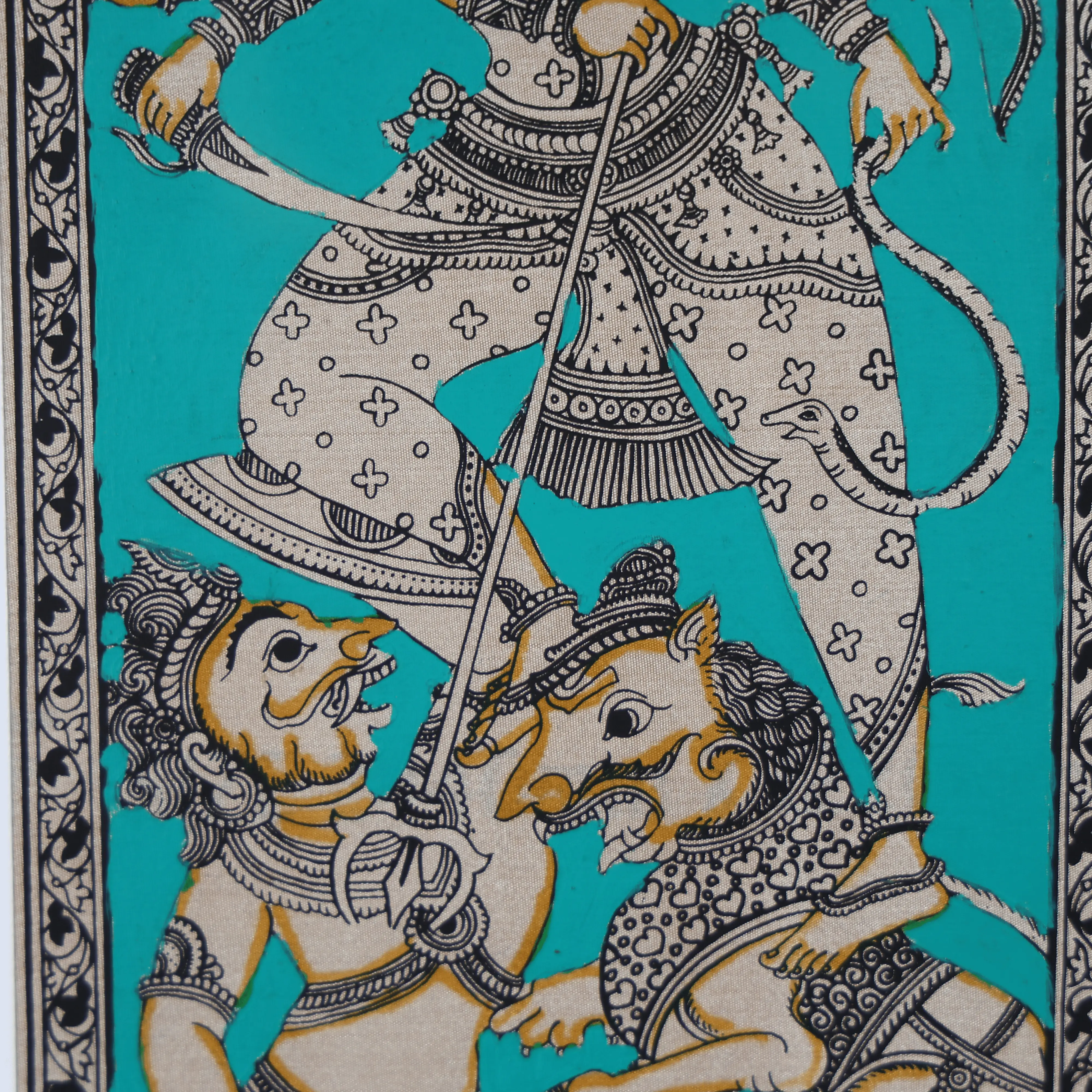 22" Pattachitra Hand Painted on Silk Wall Art of Goddess Mahishasur-Mardini - Image 4